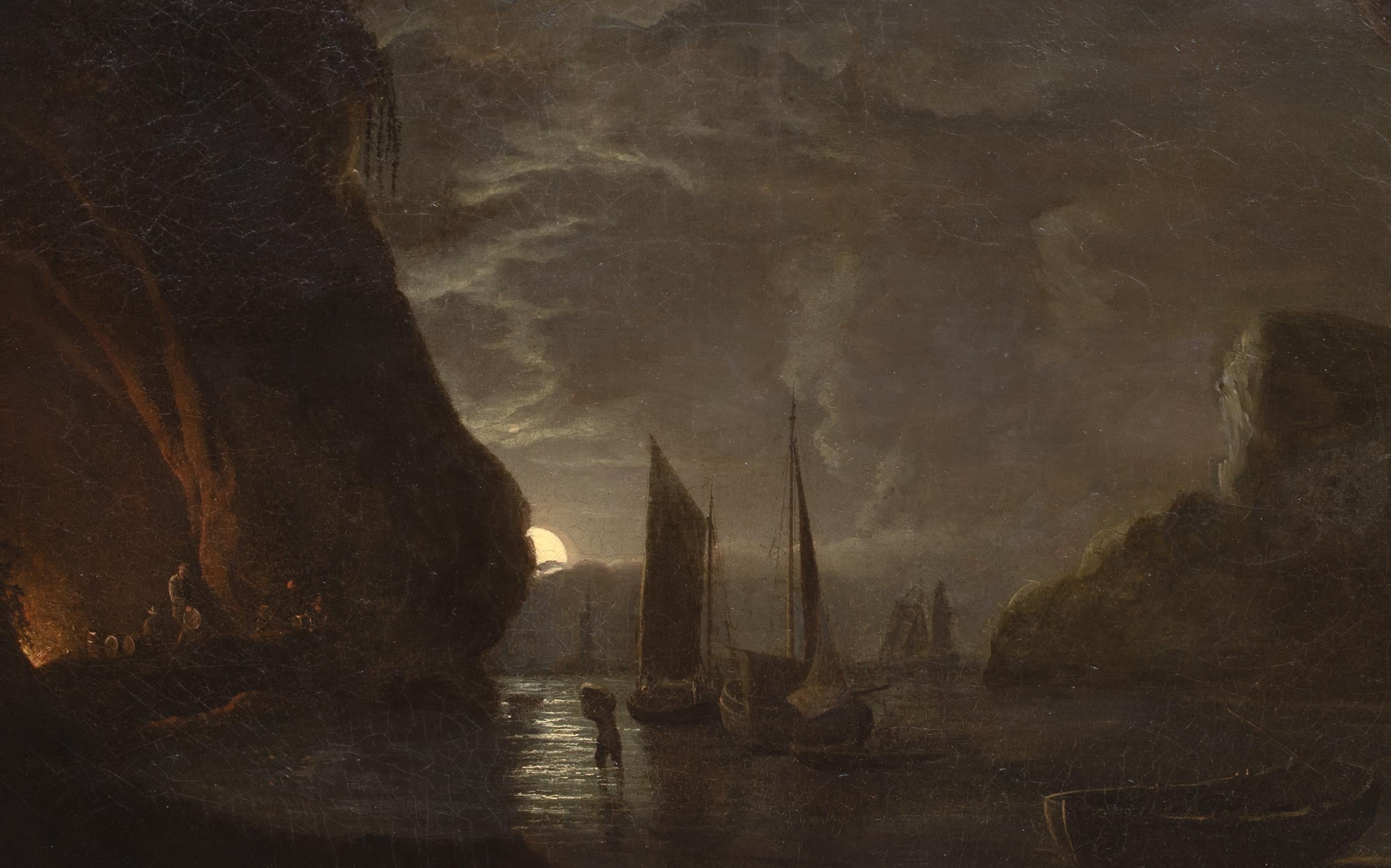 Moonlit Smugglers Prussia Cove, 19. Jahrhundert Abraham PETHER (1756-1812) im Angebot 1