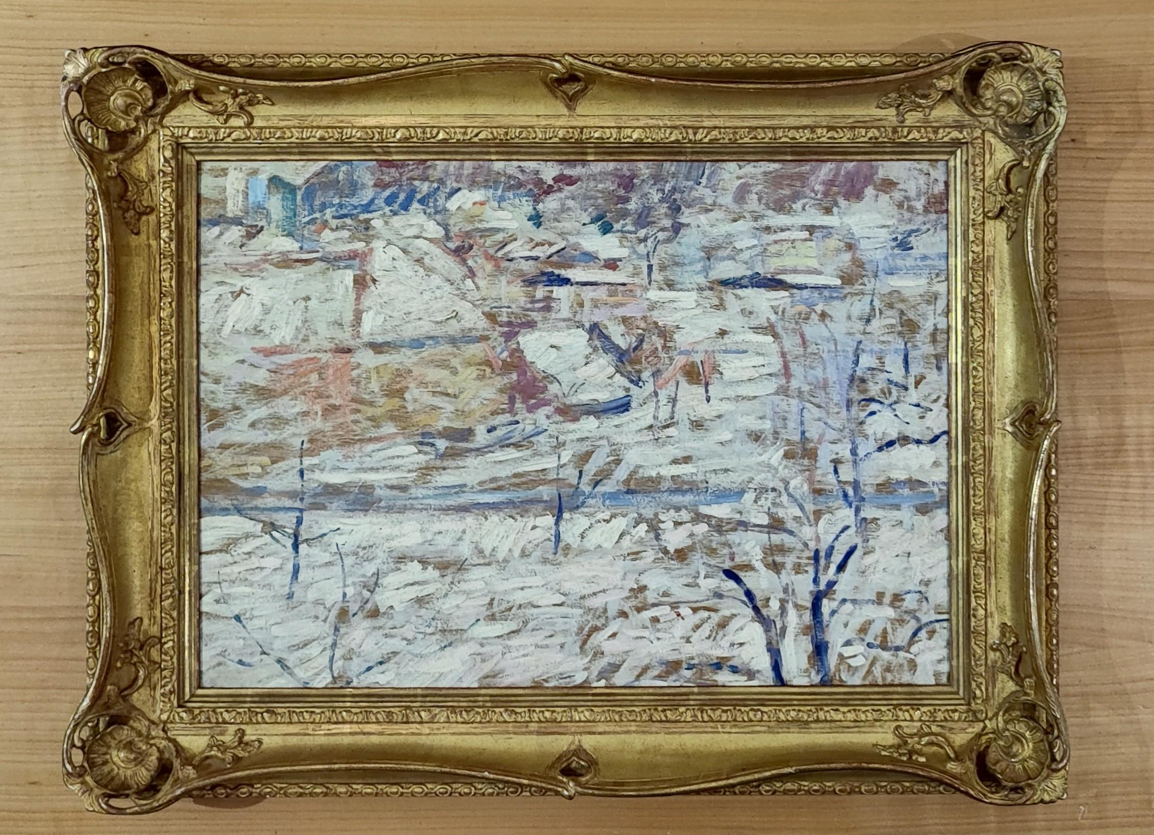 Snowy landscape - Painting by Unknown