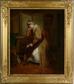 Antique "Sobbing woman", romantic French school, oil on canvas early 19th c.