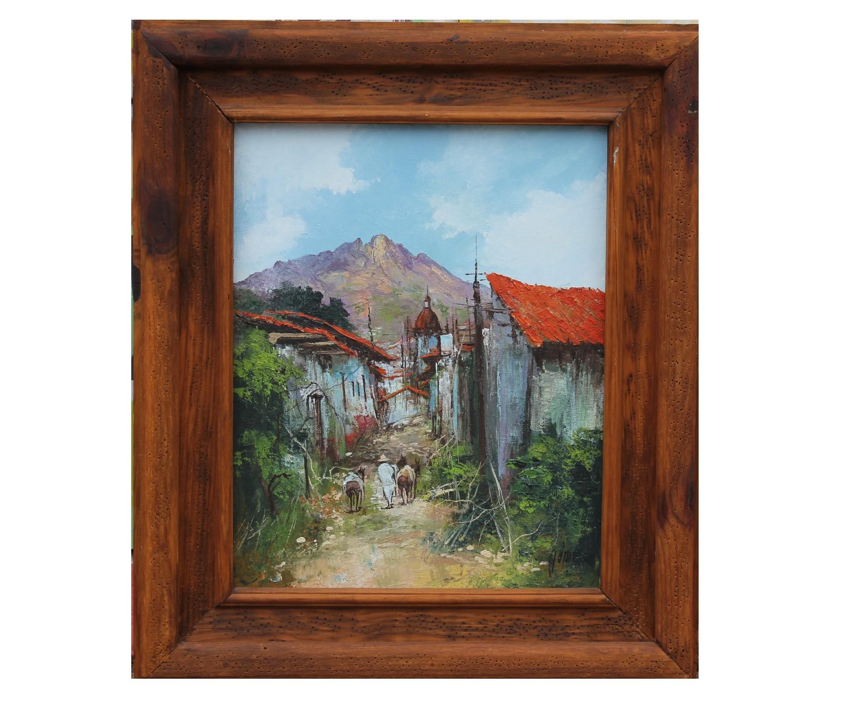 Unknown Figurative Painting - South American Landscape View of a Town