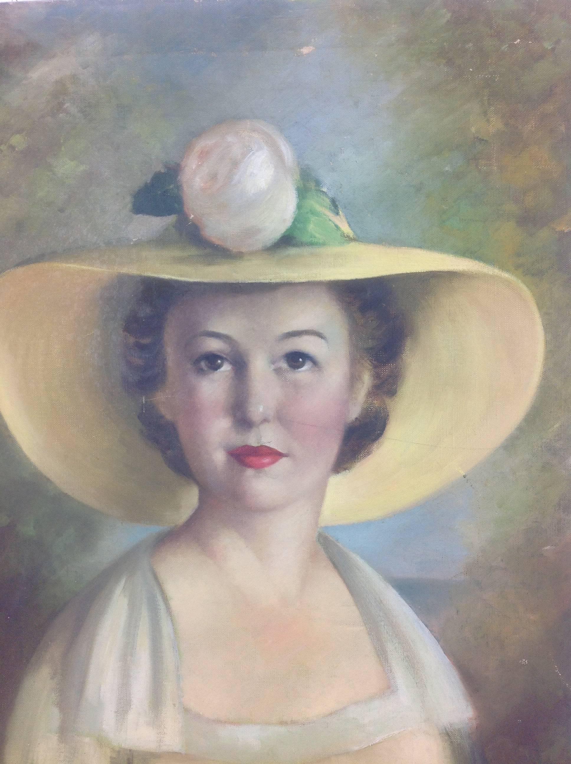 Antique American Southern Bell   Female Portrait   Oil  Painting  1920 For Sale 1