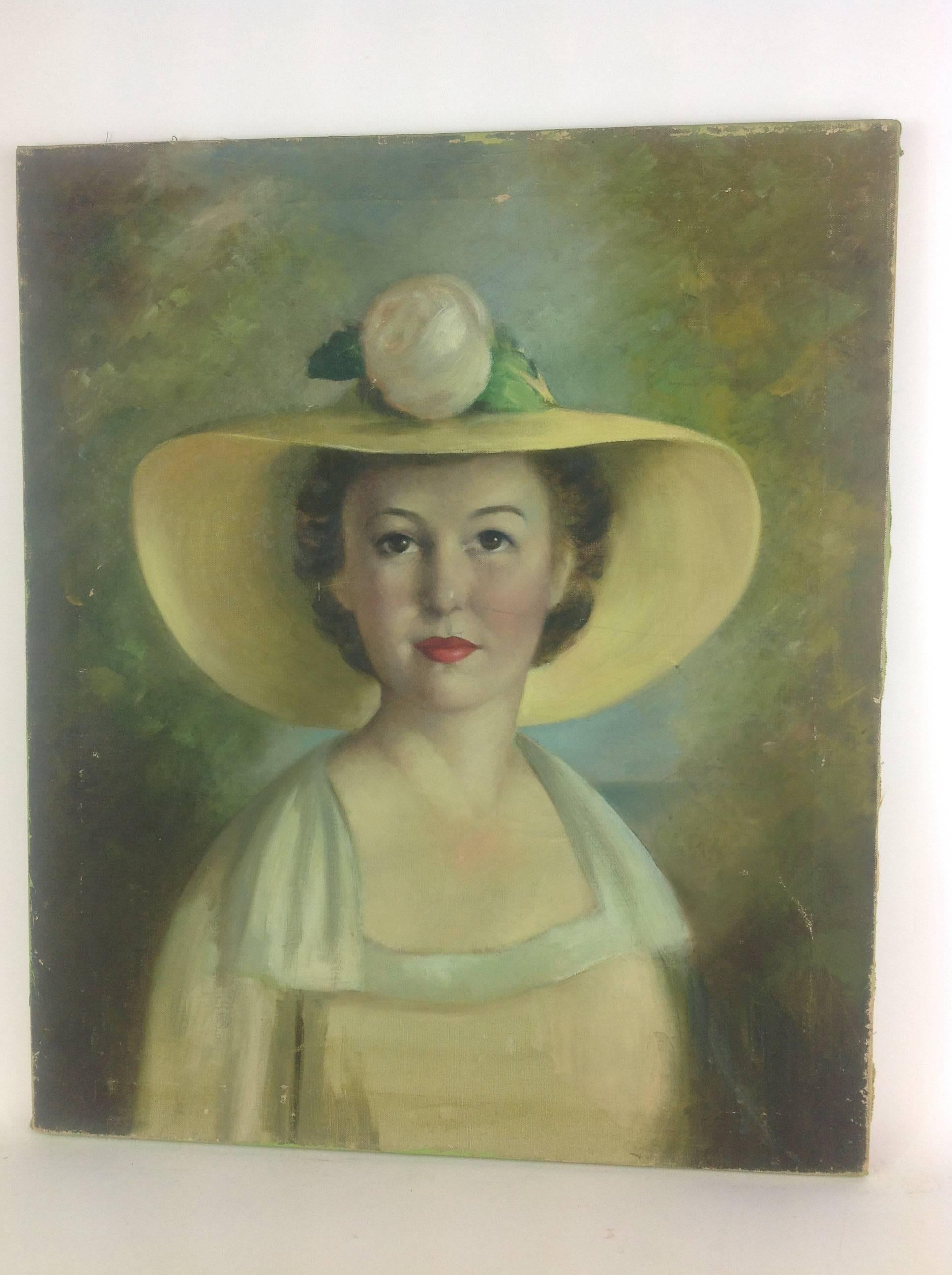 Antique American Southern Bell   Female Portrait   Oil  Painting  1920 For Sale 2