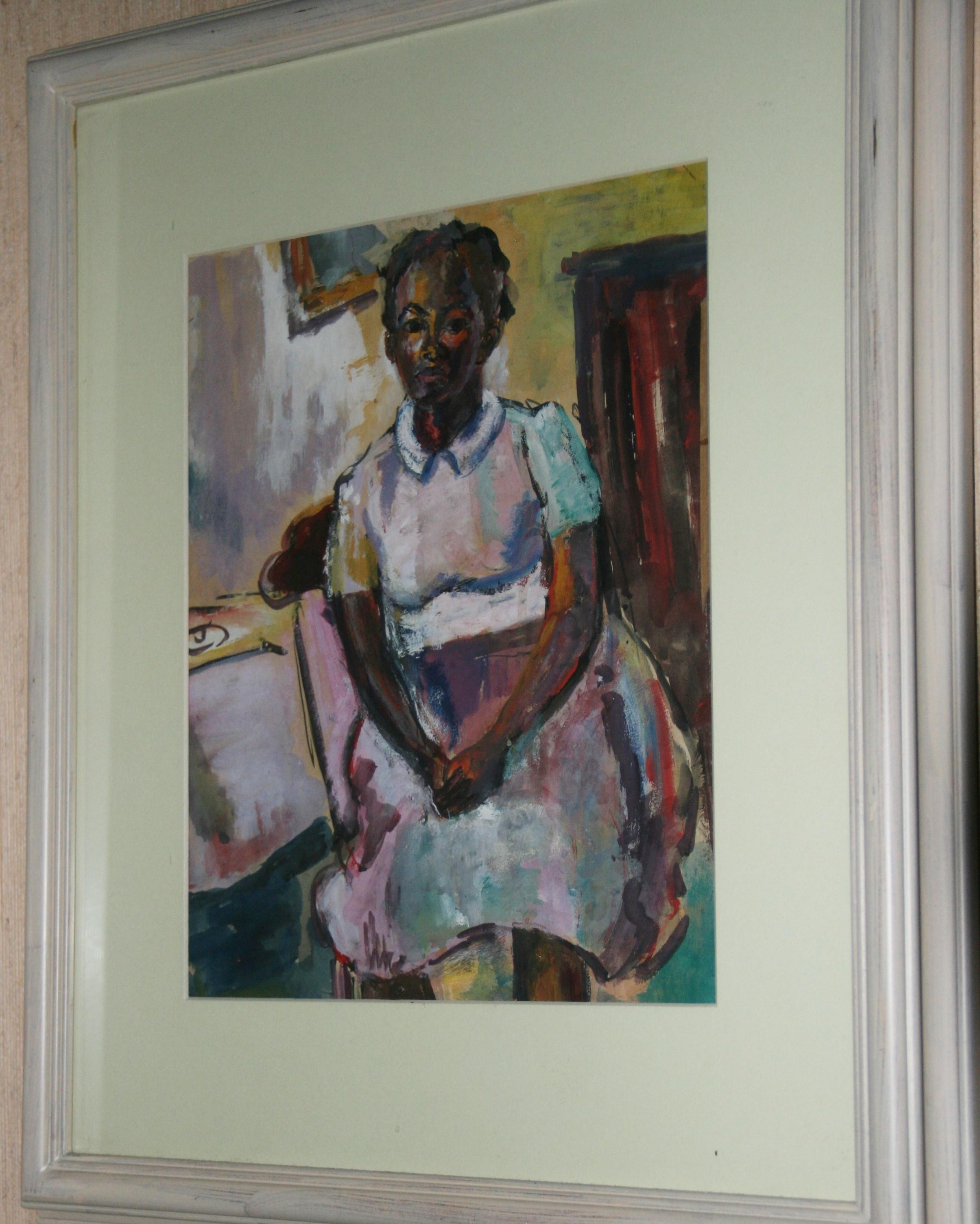 Unknown Figurative Painting - Southern Black Country Girl Oil Painting, Framed, 1960s, 13x10.5"