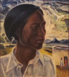 Southwest Scene with Figures, and Transcendental Sky and Mountains