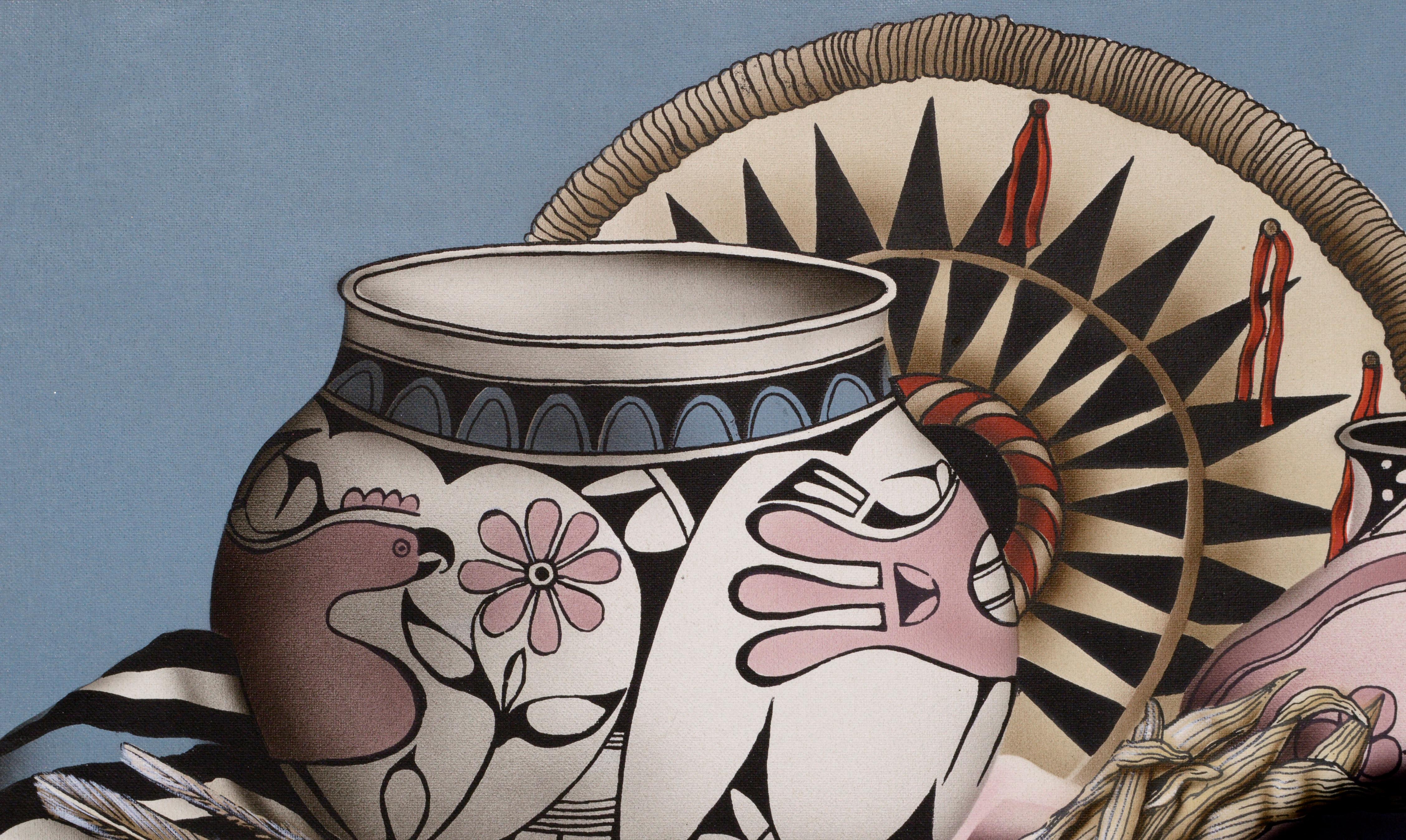 Nature morte en poterie de Zuni du Sud-Ouest par Amaranta - Réalisme Painting par Unknown