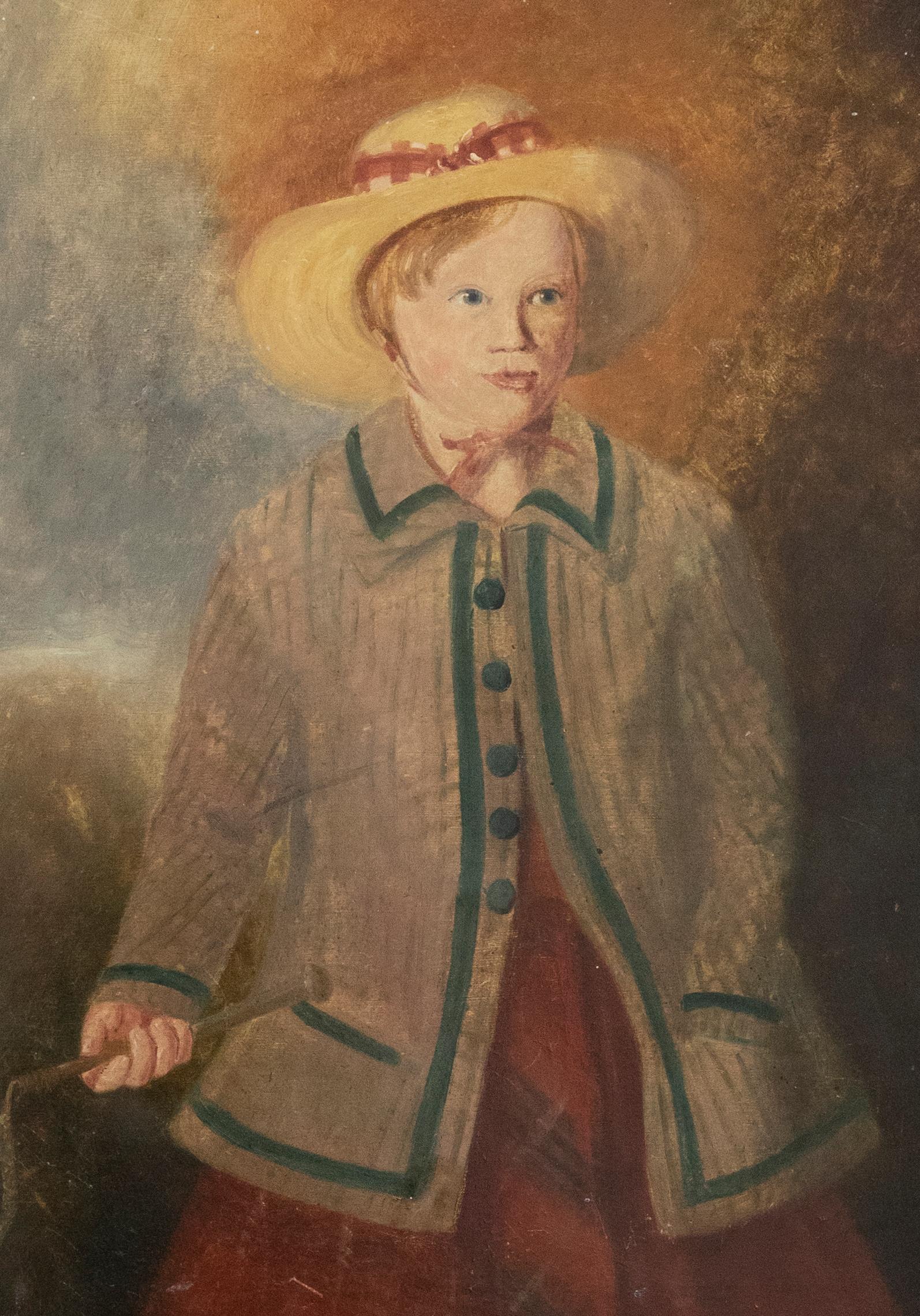 Spackman - 19th Century Folk Art Oil, Child in a Button Down Coat - Painting by Unknown