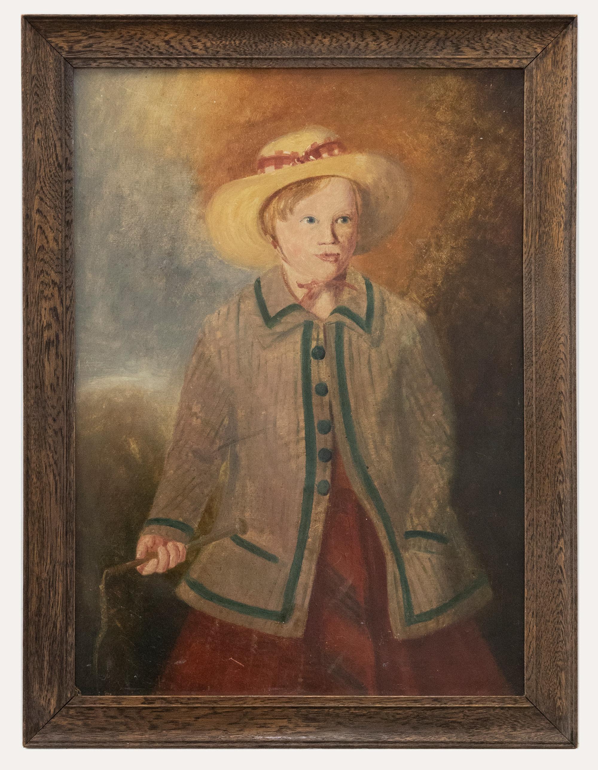 Unknown Figurative Painting - Spackman - 19th Century Folk Art Oil, Child in a Button Down Coat