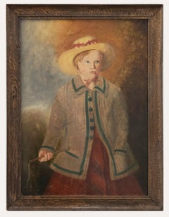 Antique Spackman - 19th Century Folk Art Oil, Child in a Button Down Coat