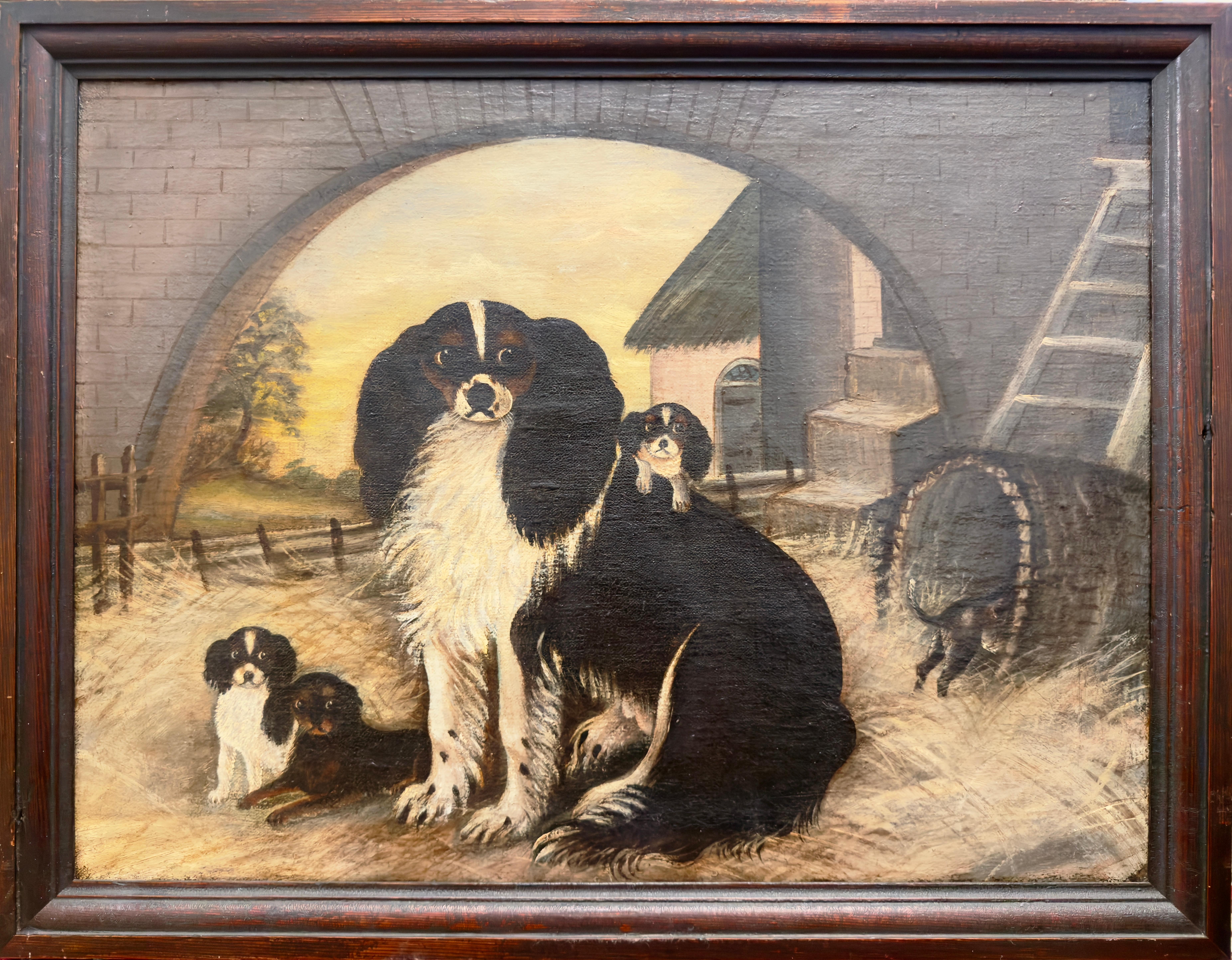 Épagneul et chiots Scène du XVIIIe siècle, huile sur toile, britannique