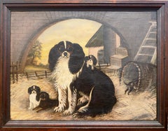 Épagneul et chiots Scène du XVIIIe siècle, huile sur toile, britannique