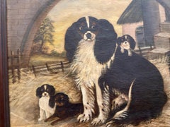 Spaniel and Pups 18th century scene, oil on canvas, British