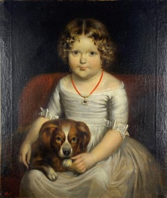 Spanish Art. Colonial. Portrait of a young girl with her pet.