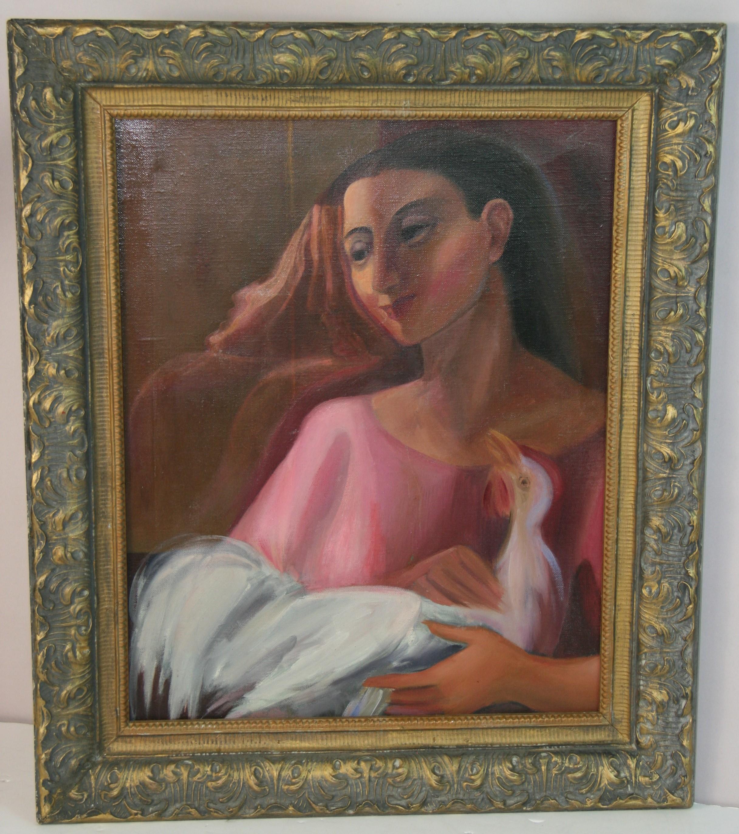 6098 Spanish beauty with white bird
Elaborate gilt frame Image size

15.5x19.5"