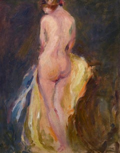 Spanisches spanisches Kleid, stehende Aktfigur, amerikanische Impressionist, 1920er Jahre, Öl auf Karton