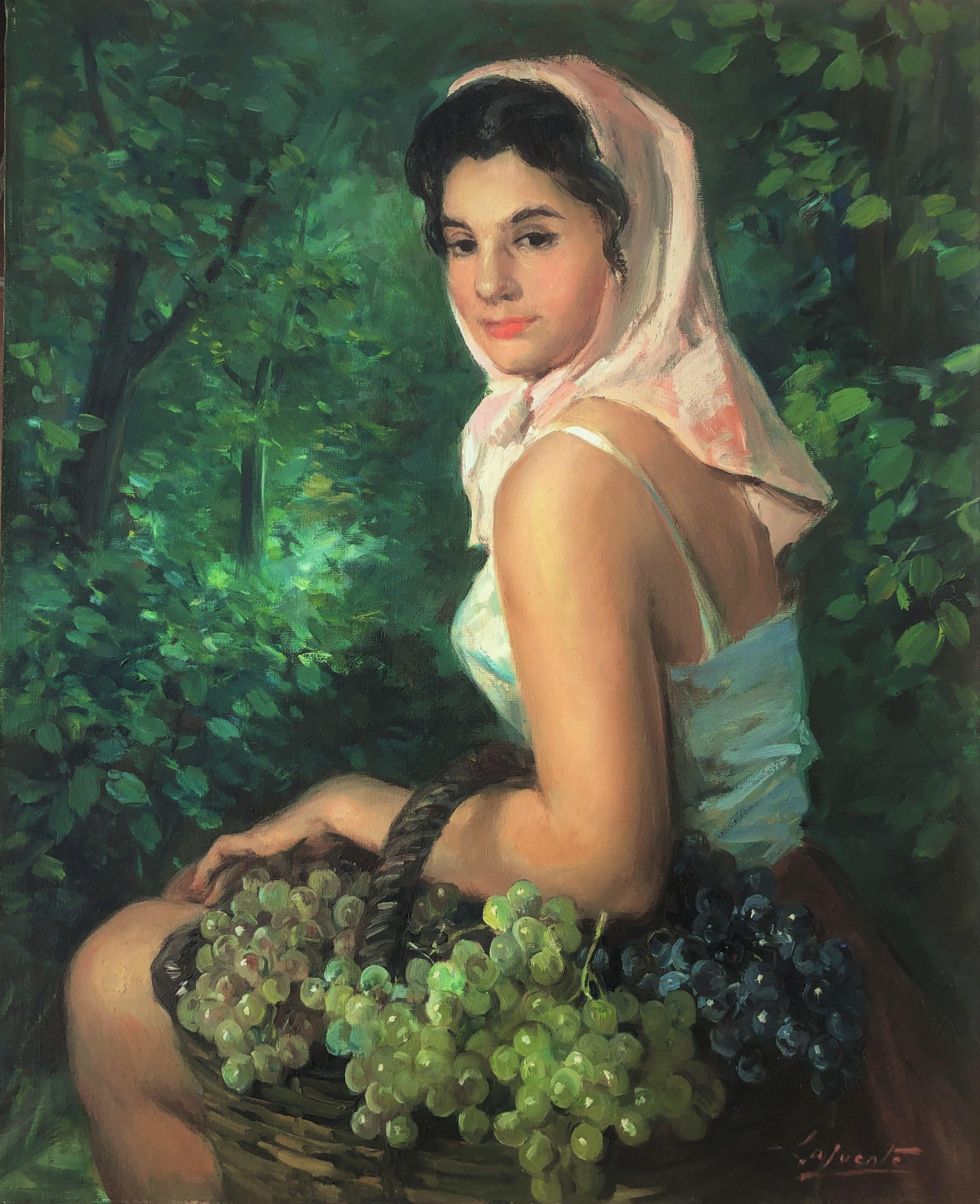 Unknown Portrait Painting - Spanish grape picker oil on canvas painting