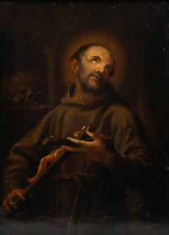 Spanish School 17th Century Oil - St. Francis of Assisi in Ecstasy