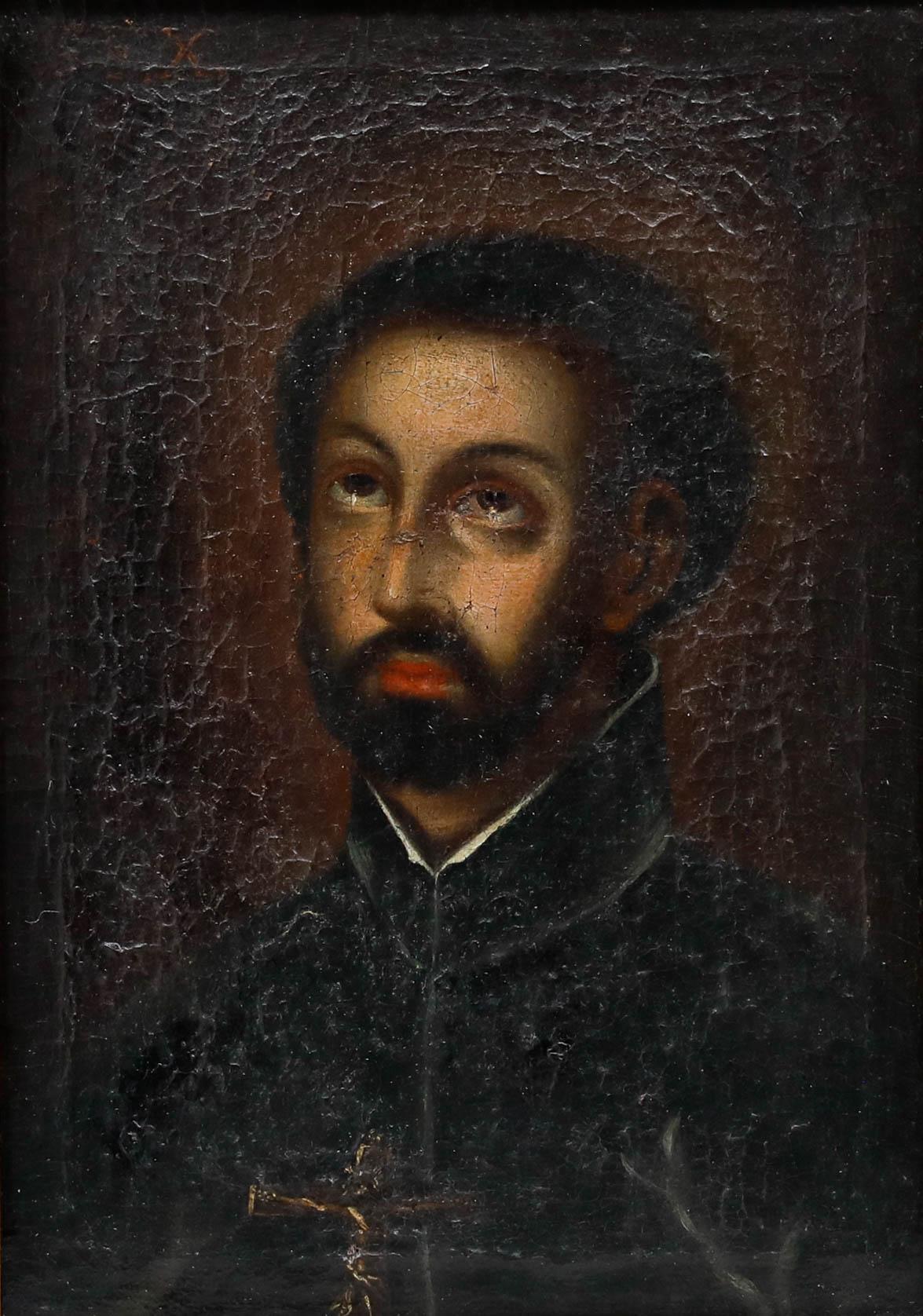 Spanish School Siglo XVIII Óleo - Retrato de un Santo - Painting de Unknown