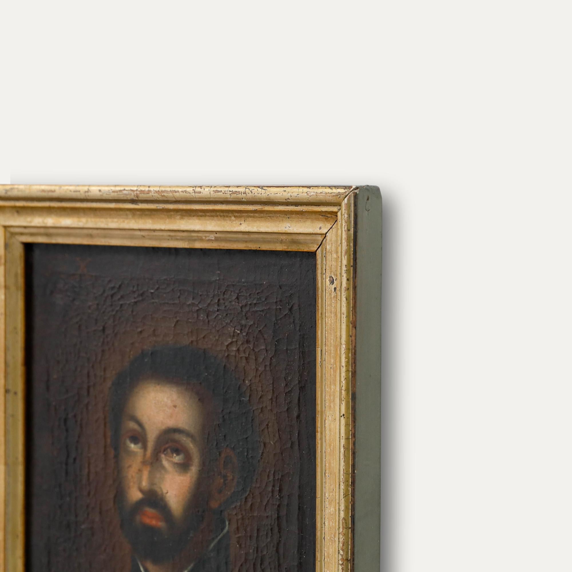 Spanish School Siglo XVIII Óleo - Retrato de un Santo en venta 1