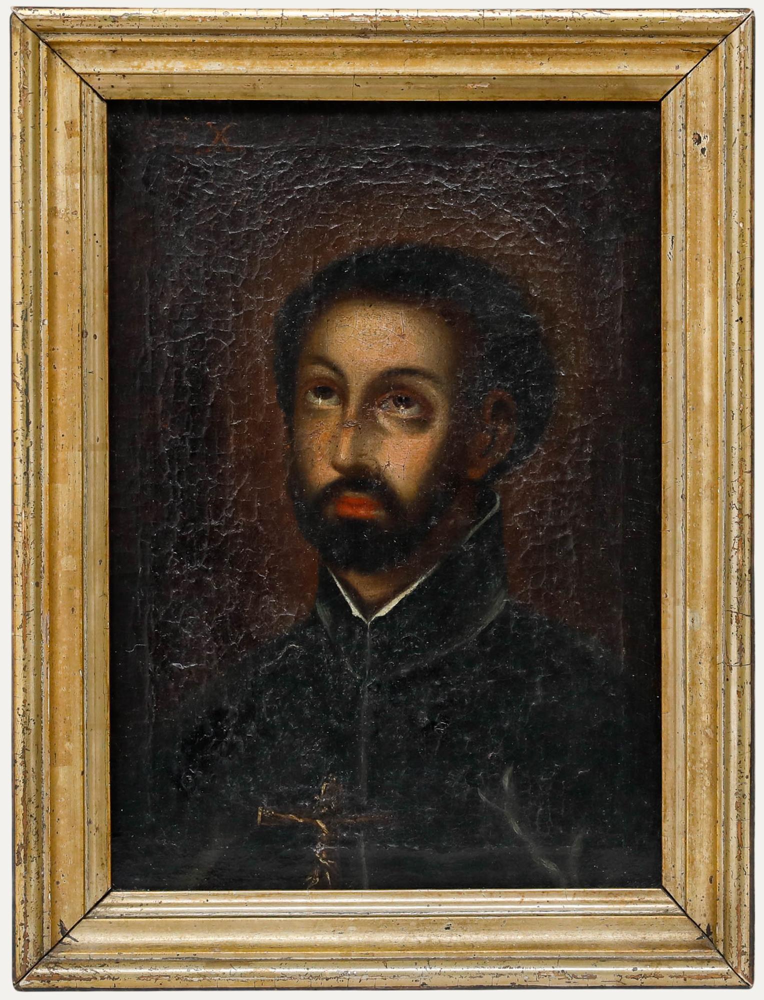 Portrait Painting de Unknown - Spanish School Siglo XVIII Óleo - Retrato de un Santo