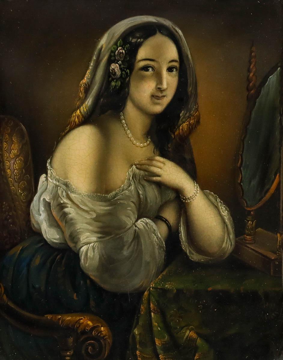 Huile du 19e siècle de la Spanish School - La table à langer - Painting de Unknown