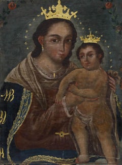 Spanish School 19th Century Oil - The Virgin Mary with Christ