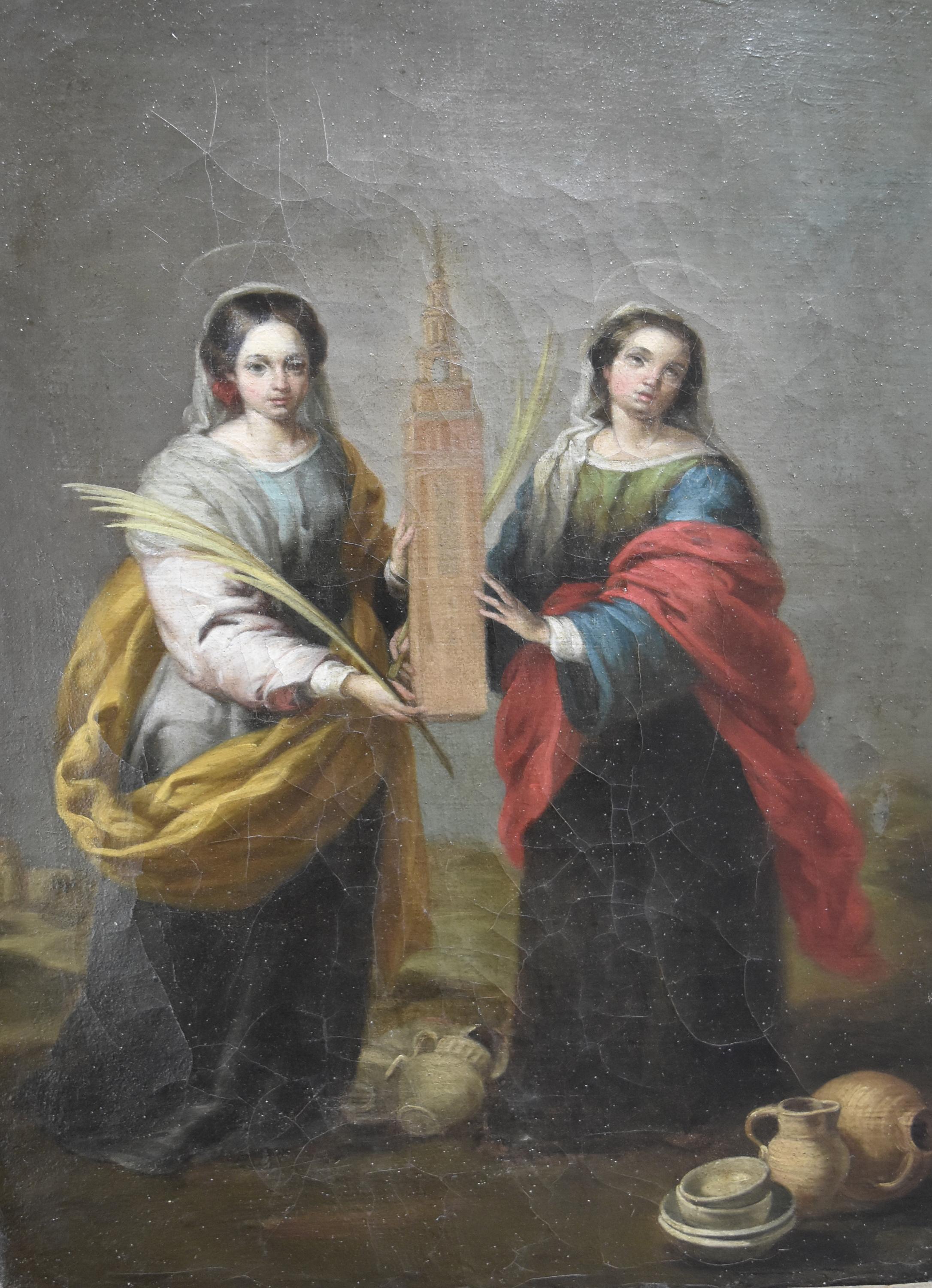 Figurative Painting de Unknown - Spanish School Siglo XIX, Santa Justa y Santa Rufina, óleo sobre lienzo