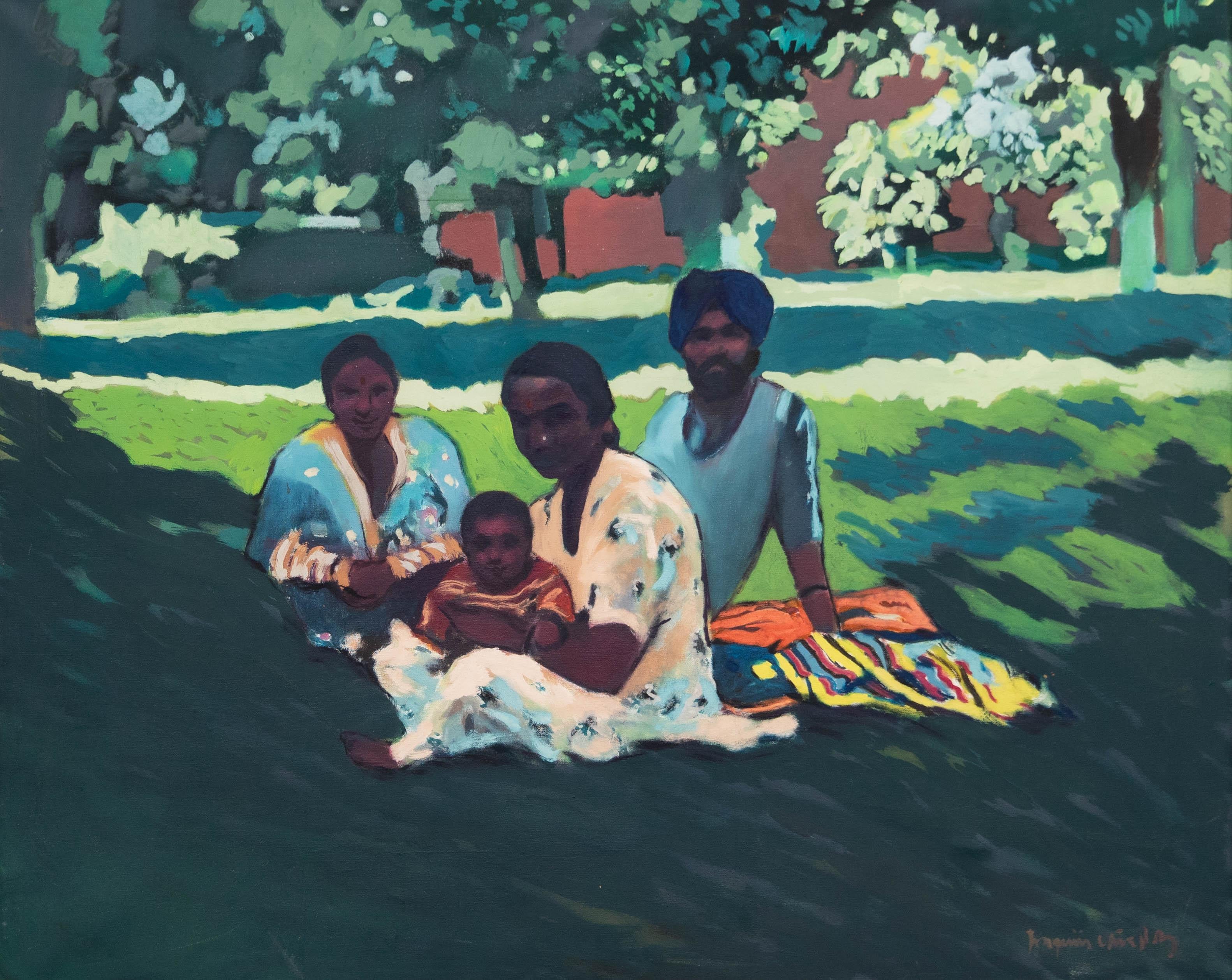 Spanish School  Olio del XX secolo - Famiglia nel parco - Painting di Unknown