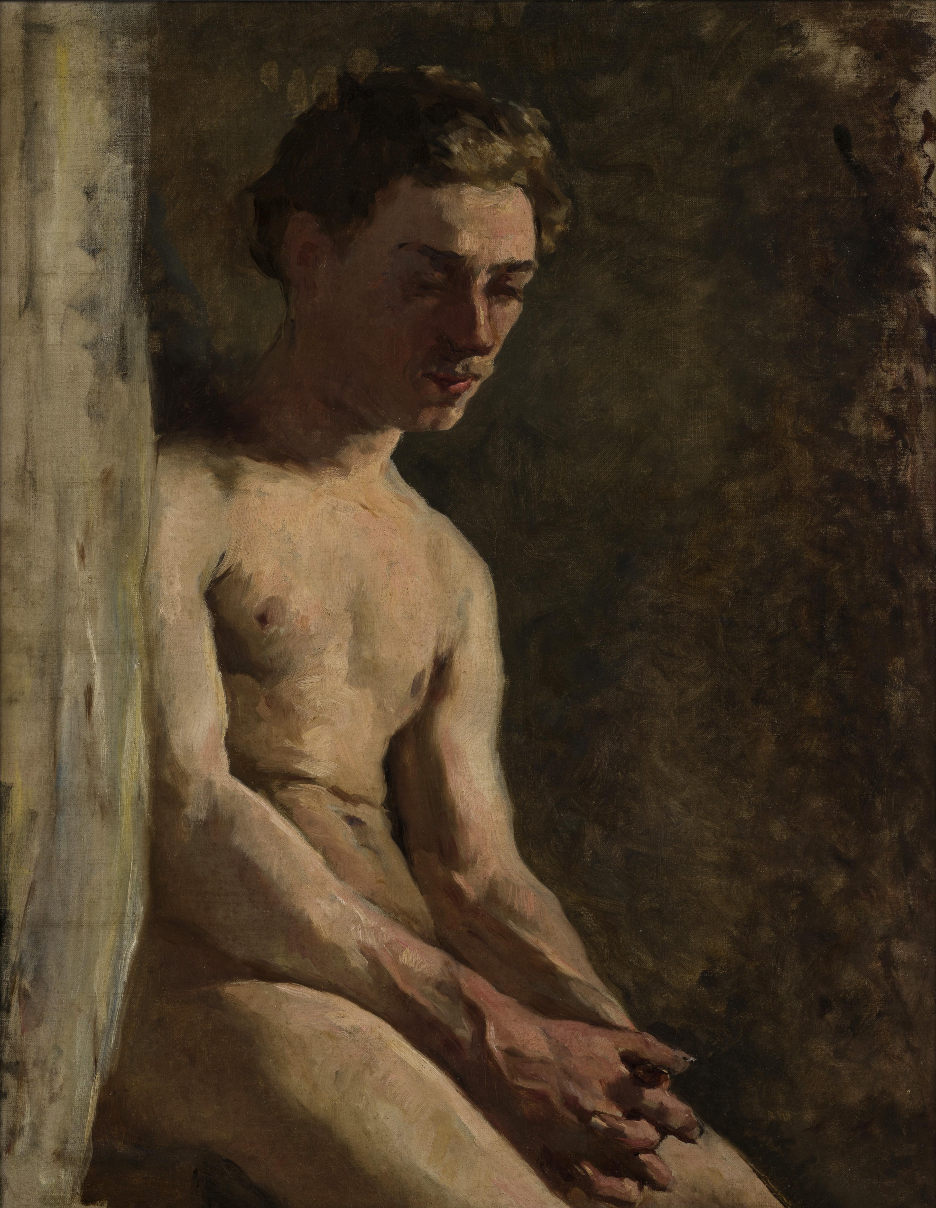 Spanish School, Academic Study (Male Nude) - Painting by Unknown