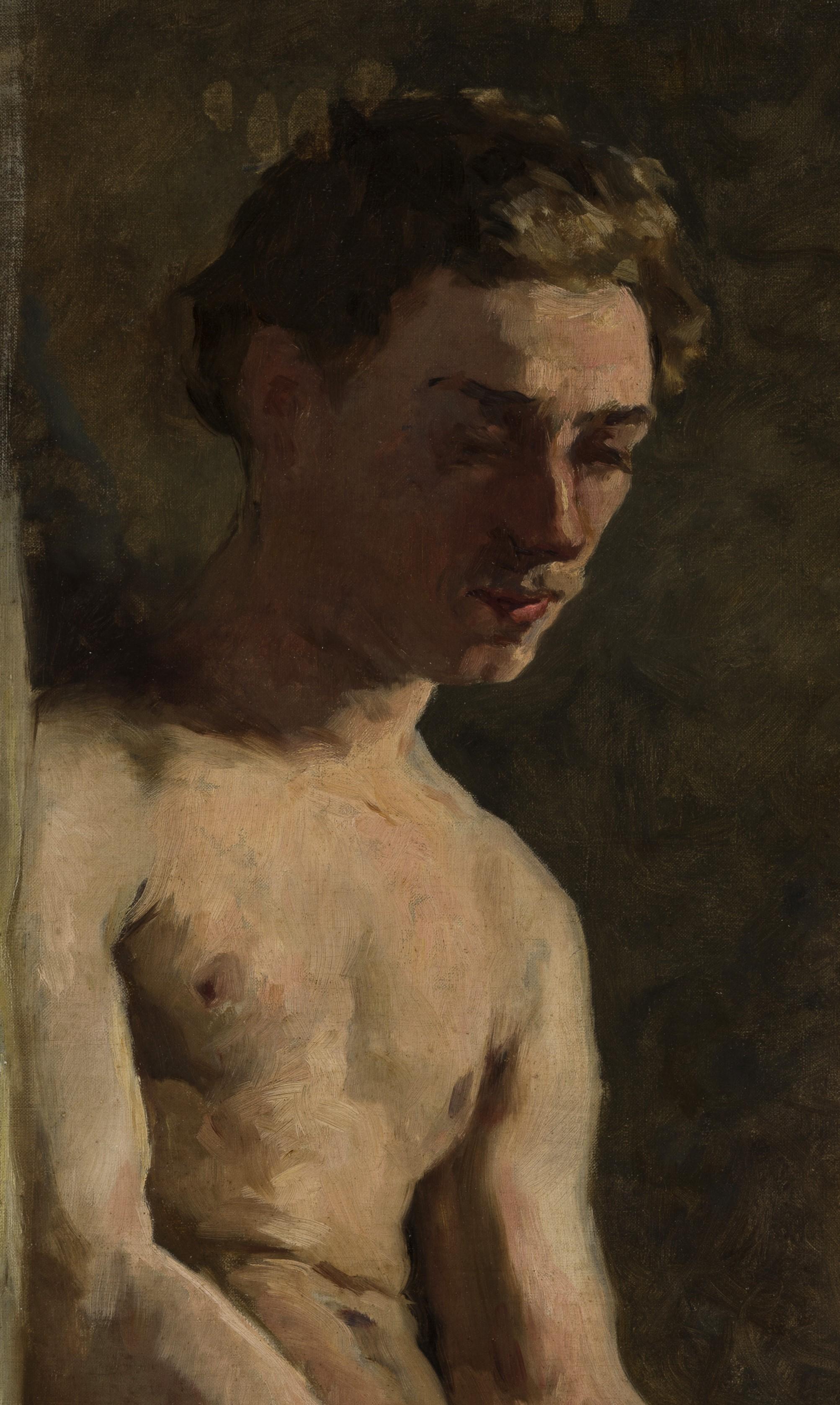 Spanish School, Academic Study (Male Nude) - Old Masters Painting by Unknown