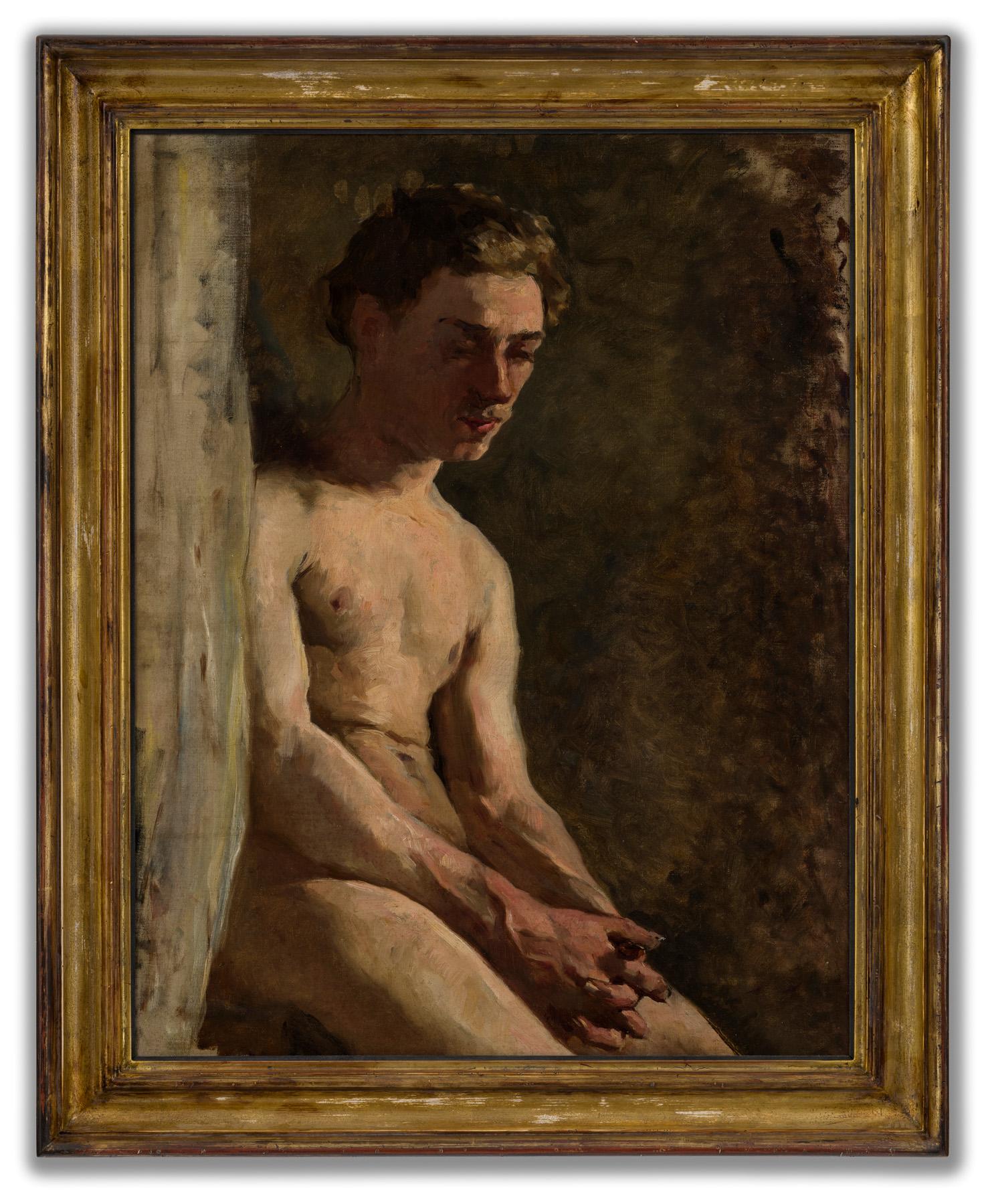 Unknown Figurative Painting - Spanish School, Academic Study (Male Nude)