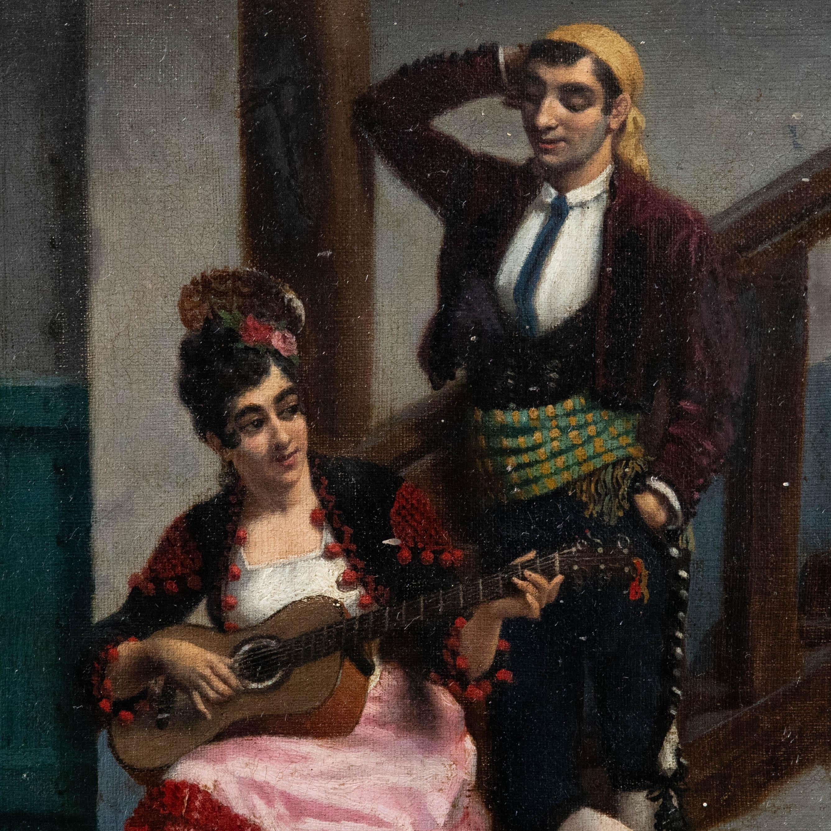 Spanish School Early 20th Century Oil - The Musical Couple For Sale 2
