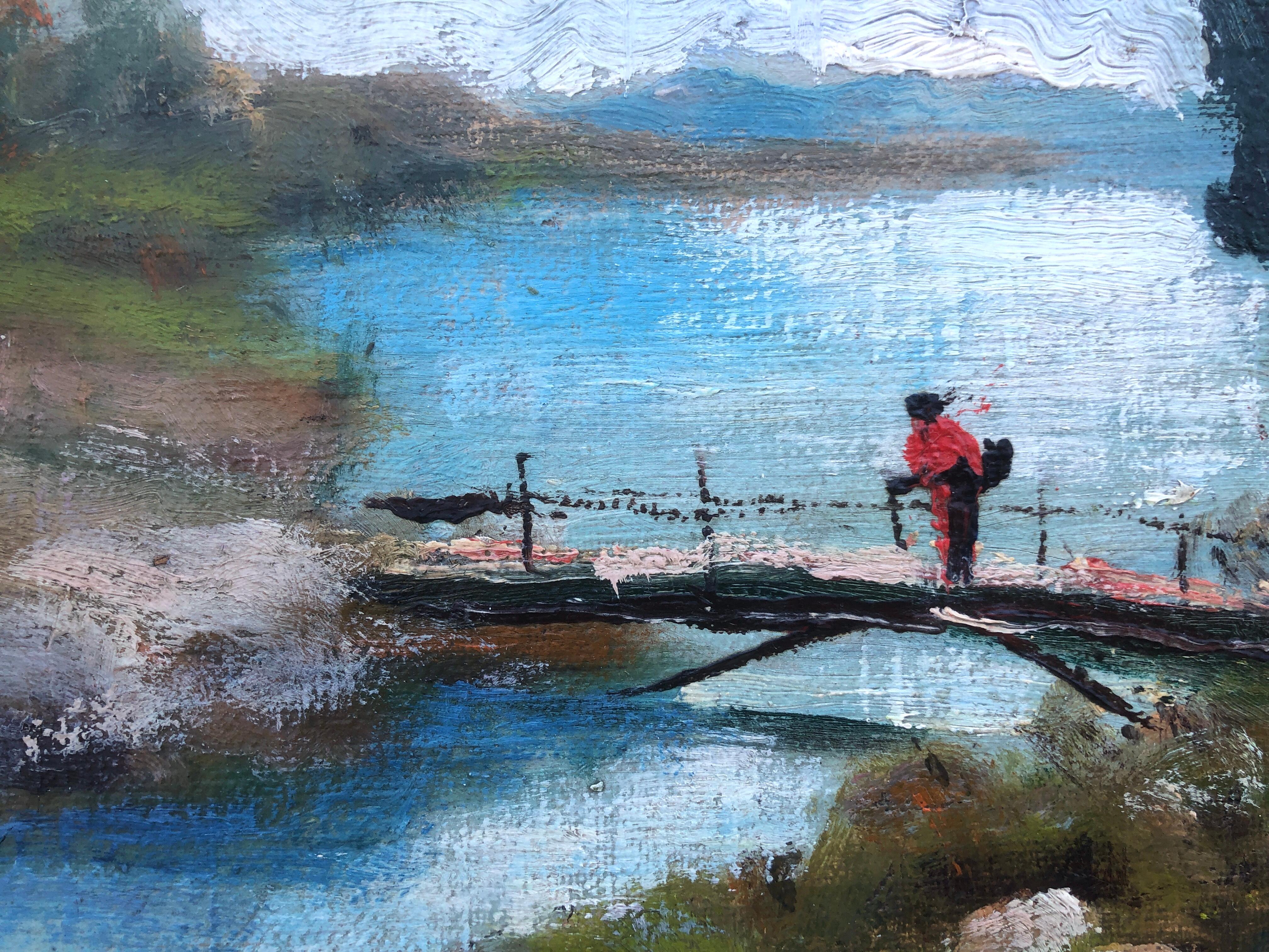 Spanische Schule, Landschaft mit Fluss-Ölgemälde, Spanien (Schule von Barbizon), Painting, von Unknown