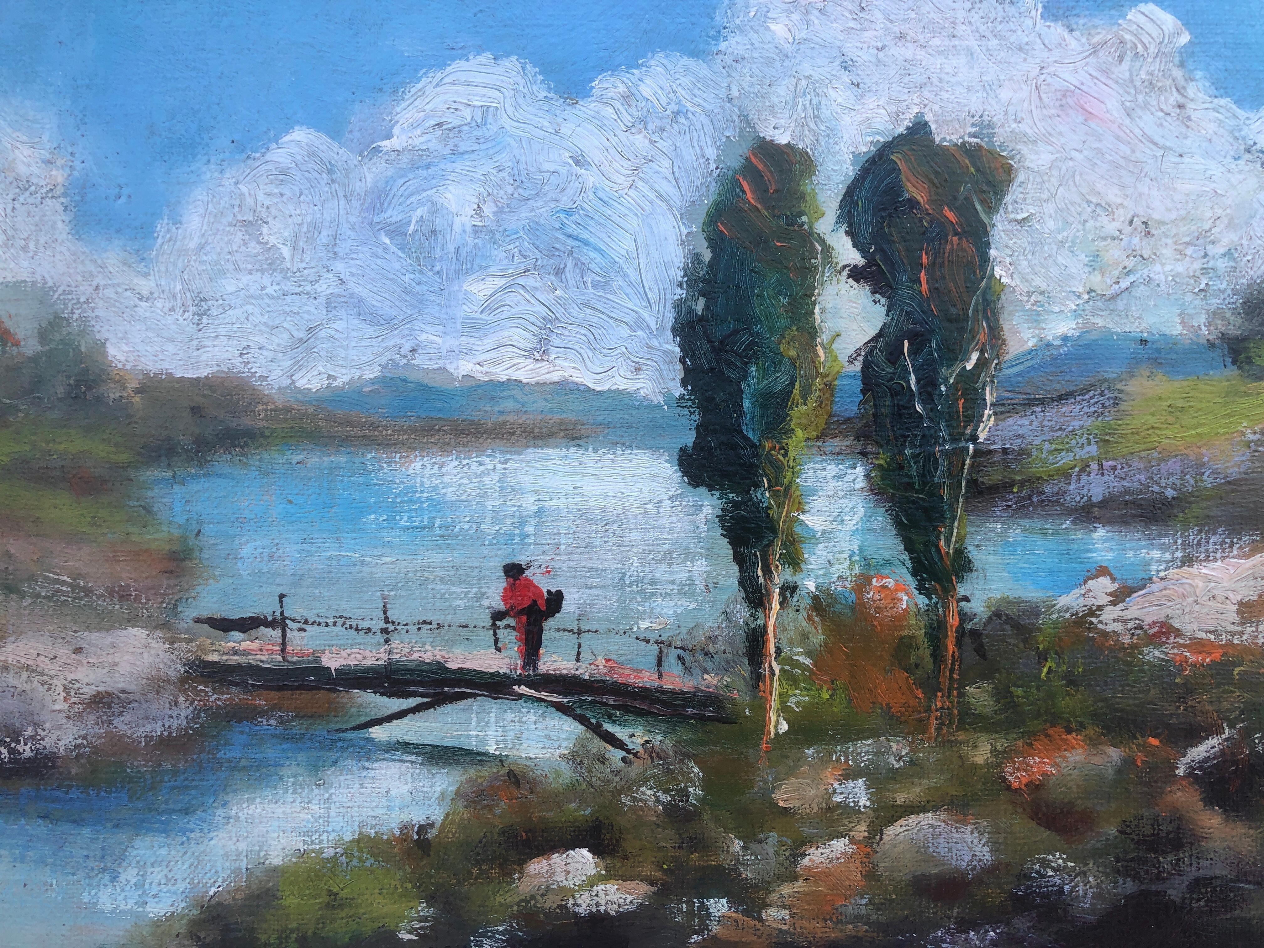 Spanish school landscape with river oil painting Spain For Sale 3