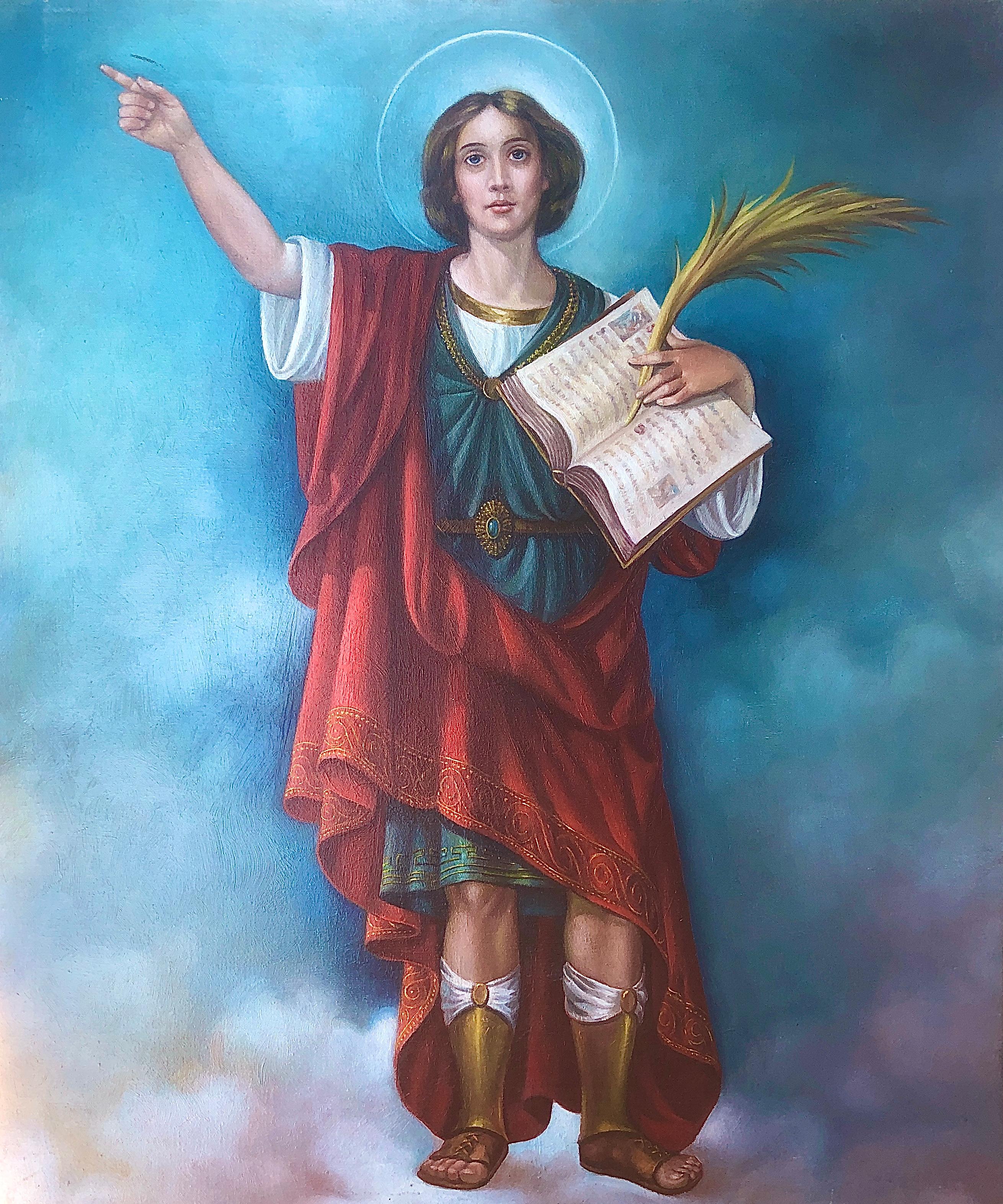 Spanish school XX century Saint Pancras oil on canvas painting