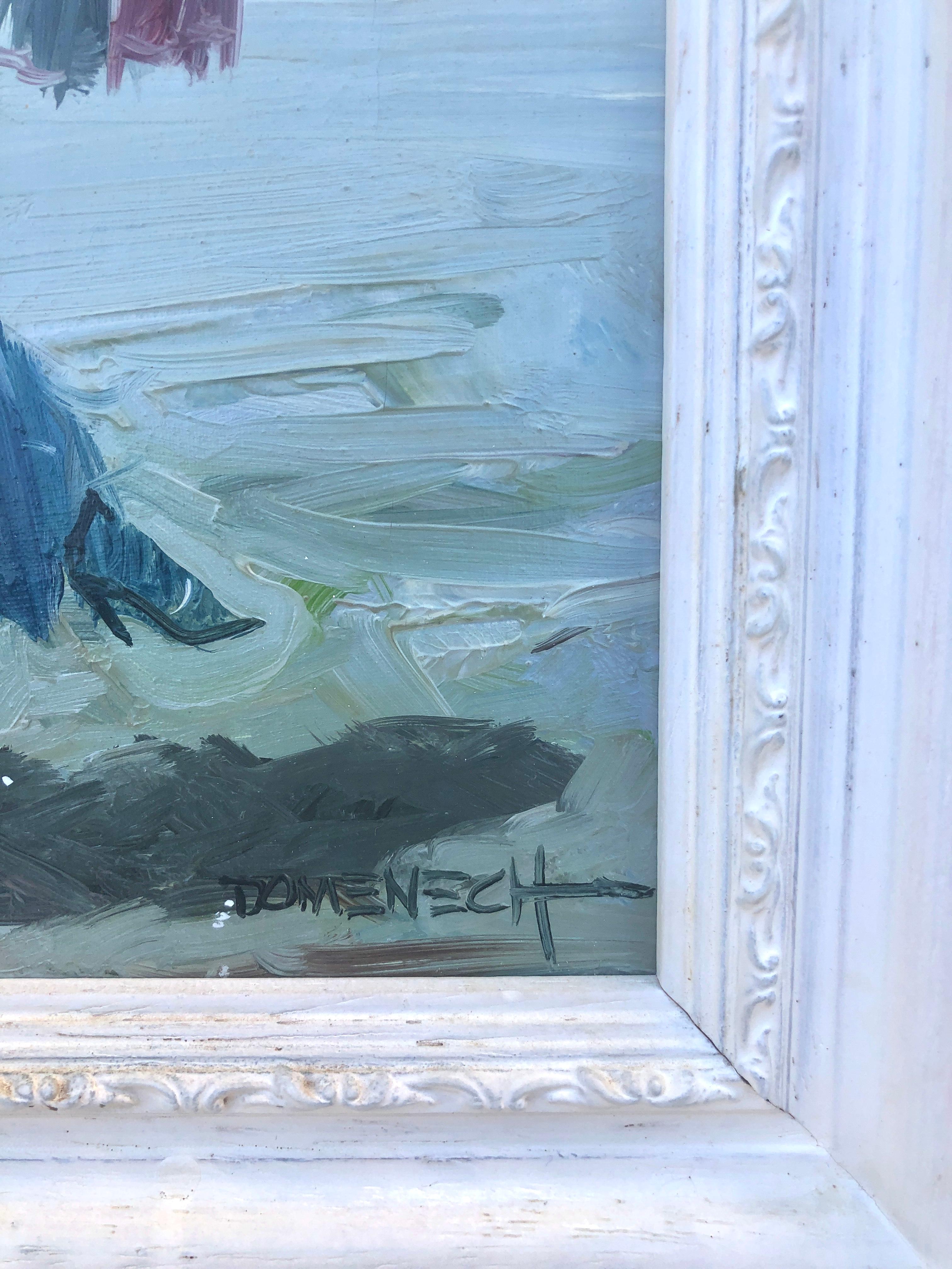 École espagnole (XX) - femmes sur la plage - huile sur toile - paysage marin - Impressionnisme Painting par Unknown