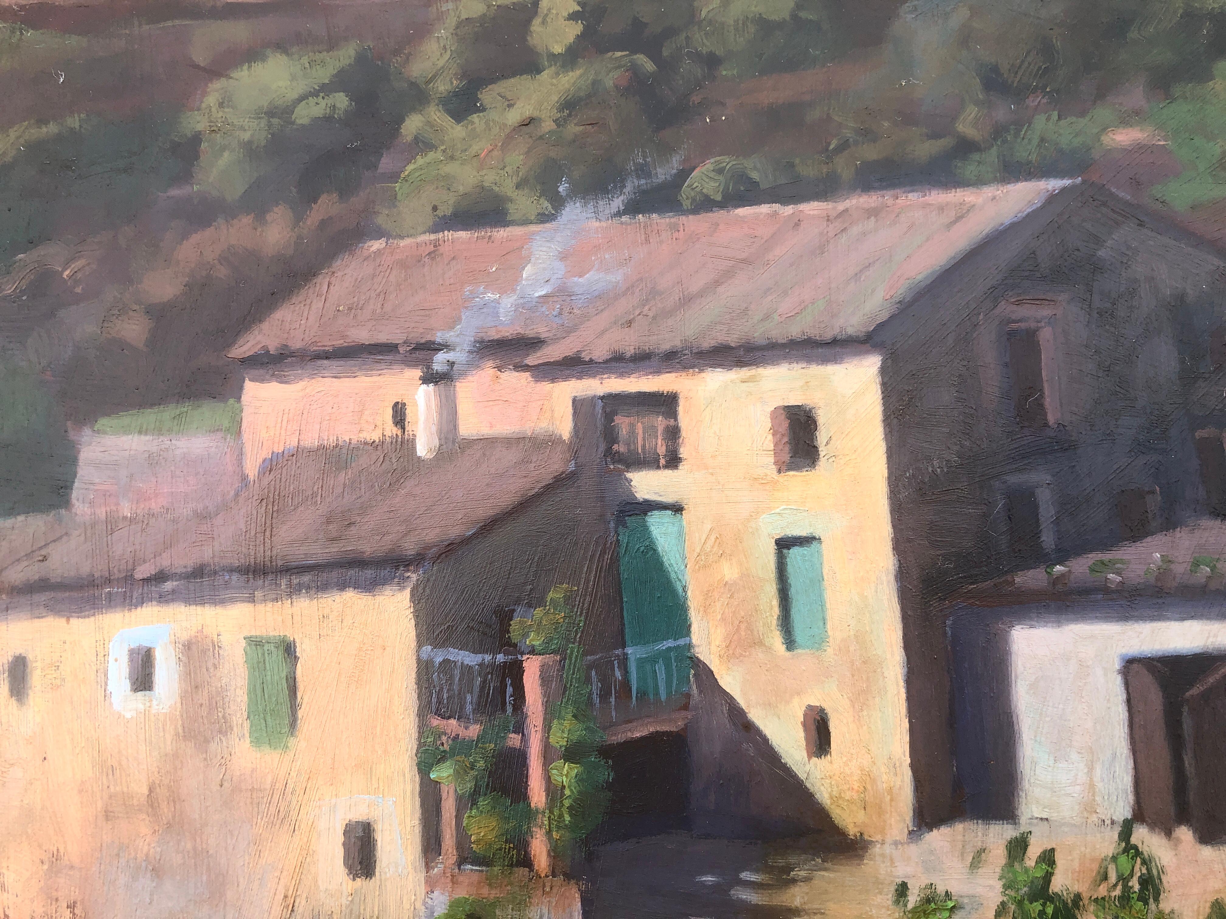 Spanish town landscape oil on board painting For Sale 1
