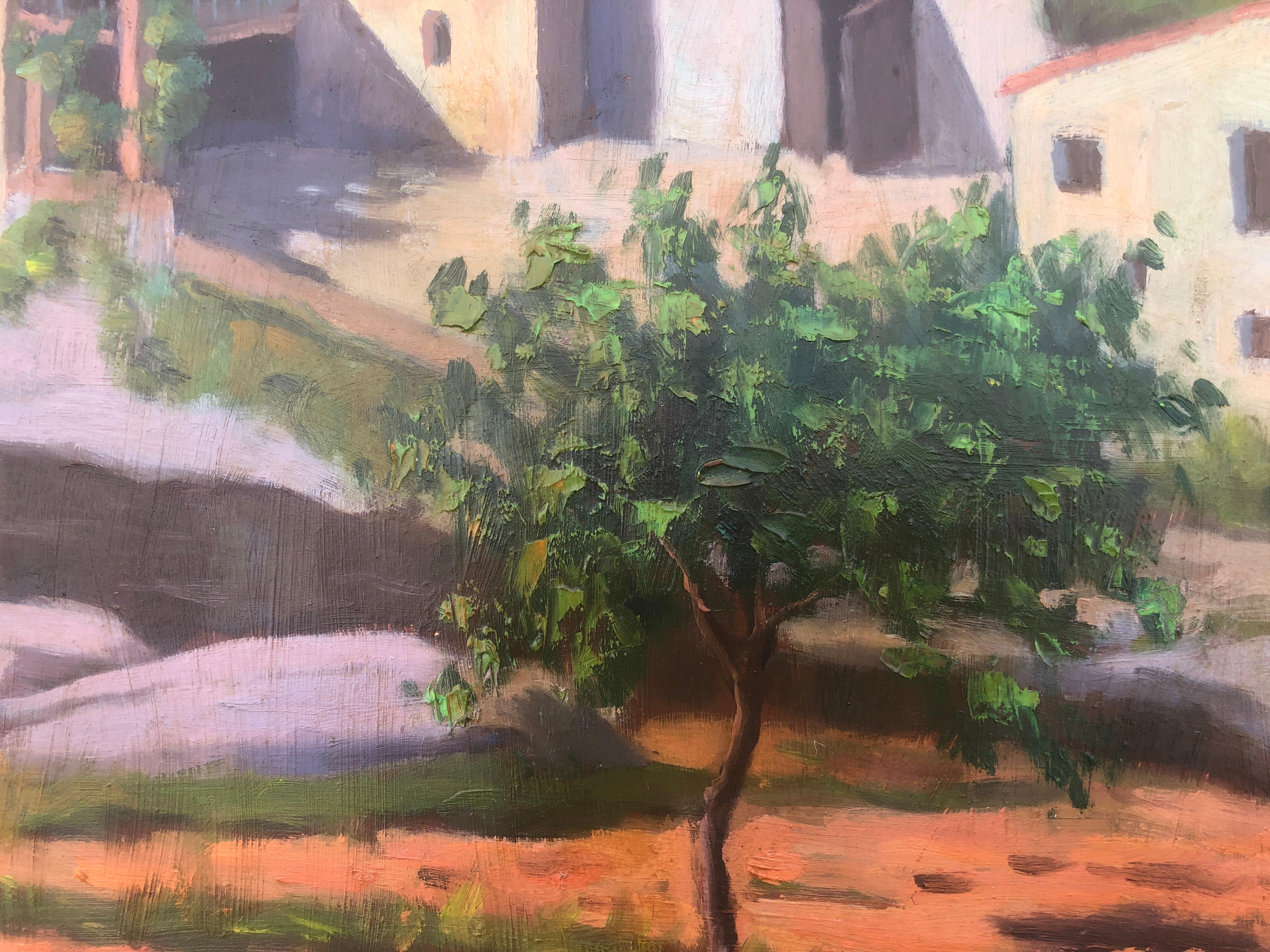 Spanish town landscape oil on board painting For Sale 2