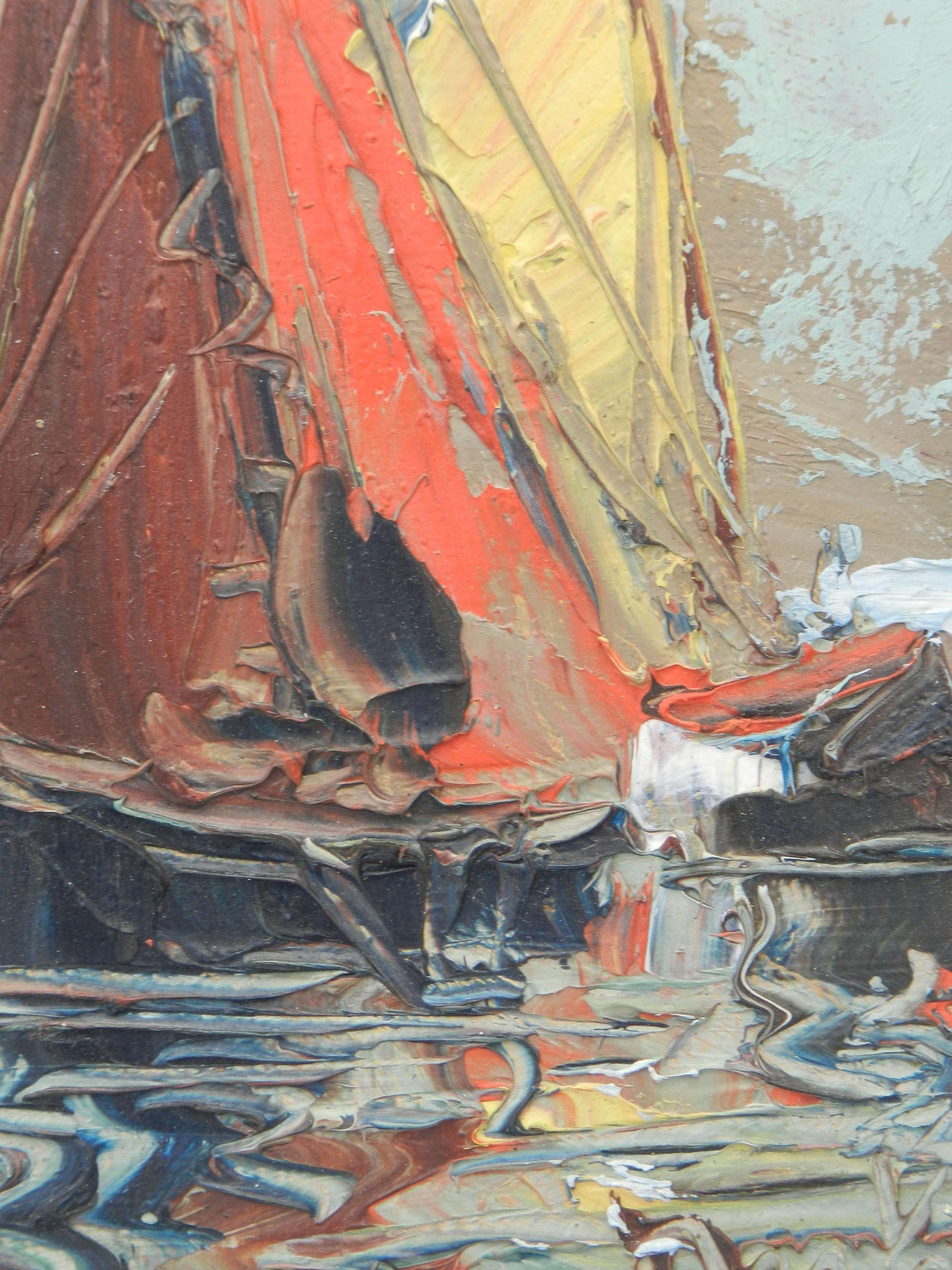 Spanish Yacht Oil Painting late 20th Century
Indistinctly signed
On a panel
This will be sent with it's frame painted very pale blue
Good vintage condition