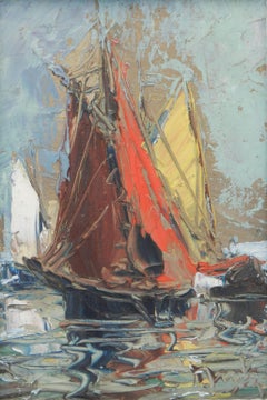 Retro Spanish Yacht Oil Painting c1970