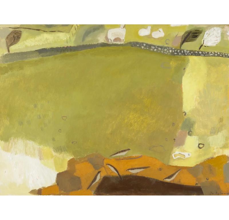 Unknown Abstract Painting - Sparrow Hedge at the Edge of the Field, Oil Painting by Jo Aylward, 2023