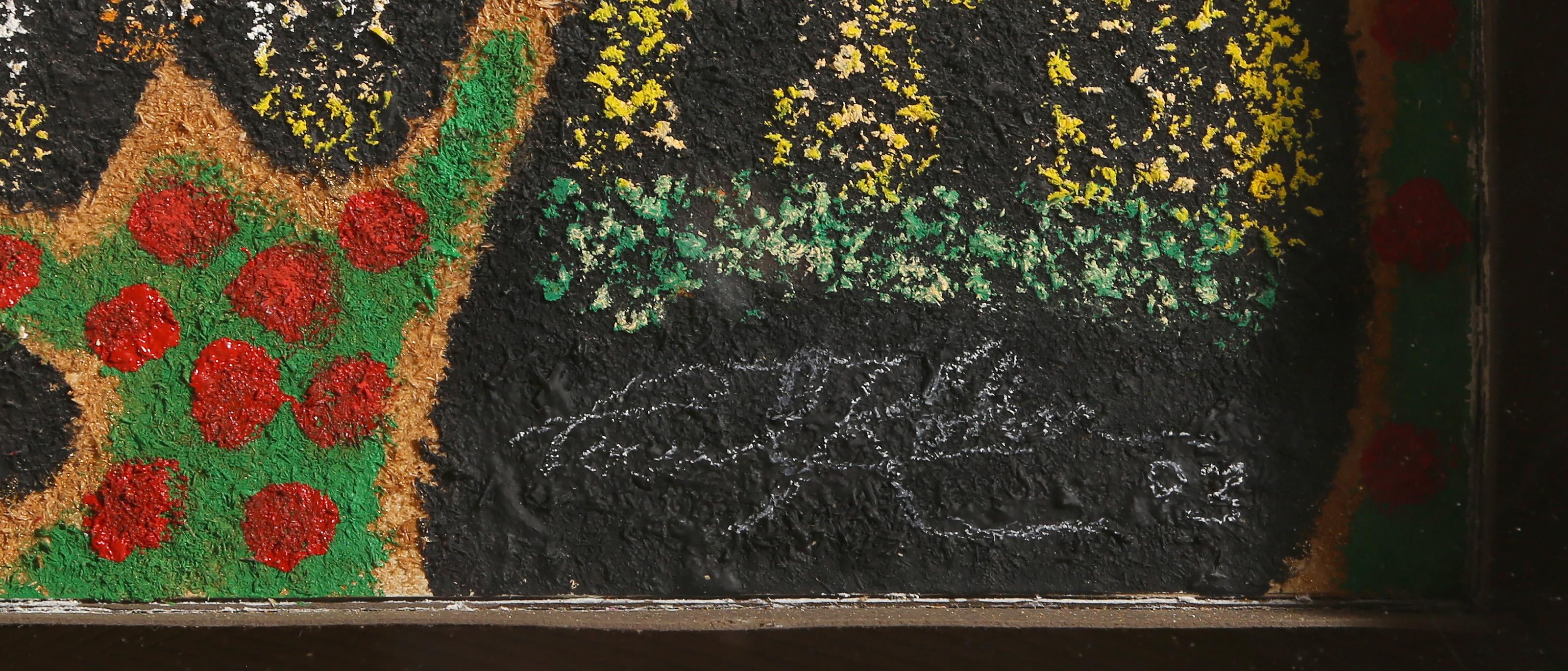 Paul Kohn - Spores, Year:  2005, Medium:  Acrylic, Sawdust, Oil Pastel and Gesso on Board, signed and dated on verso, Size:  17 x 12.5 x 3.75 in. (43.18 x 31.75 x 9.53 cm), Frame Size:  22 x 16.75 inches