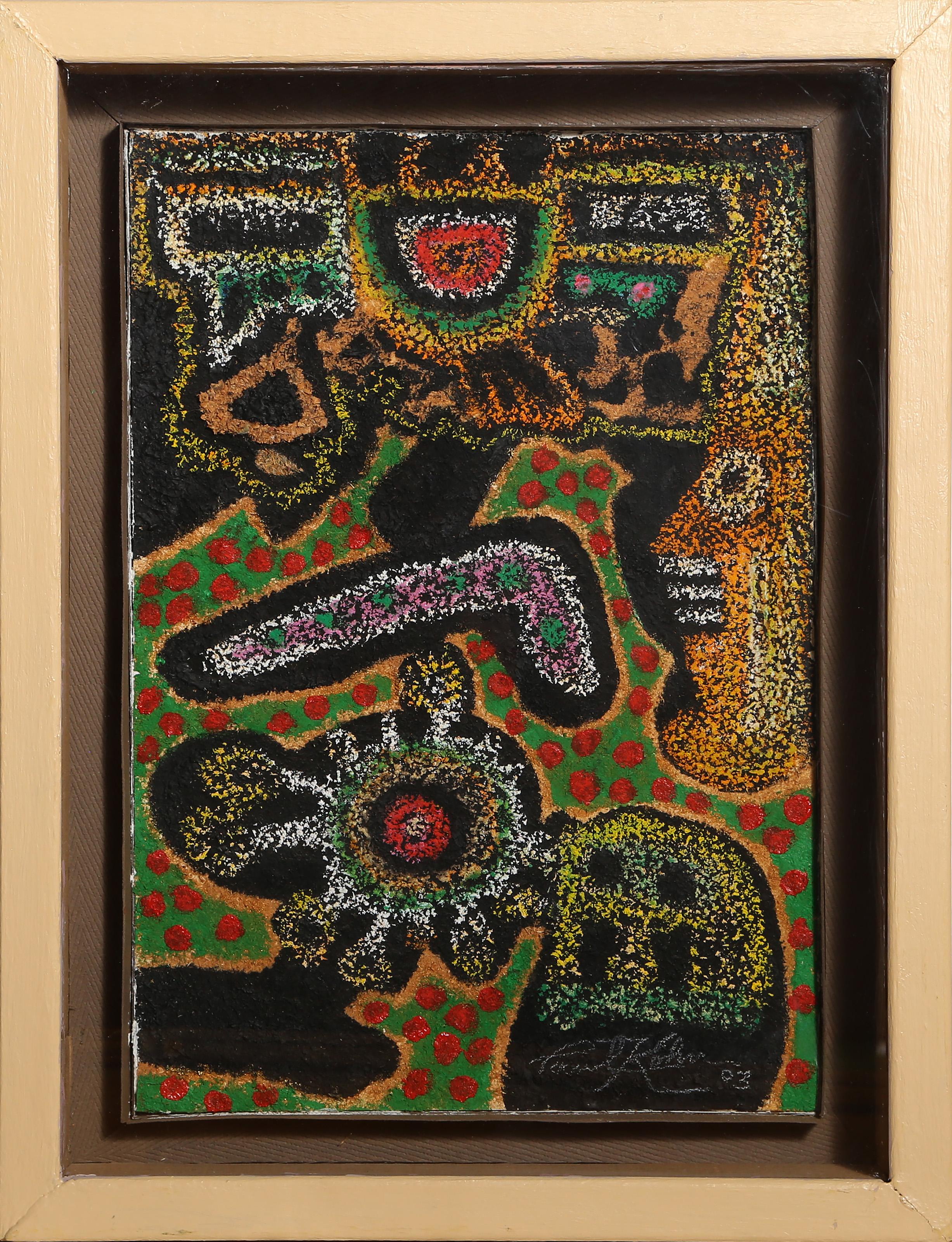 Unknown Abstract Painting - Spores, Modern Mixed Media on Board by Paul Kohn