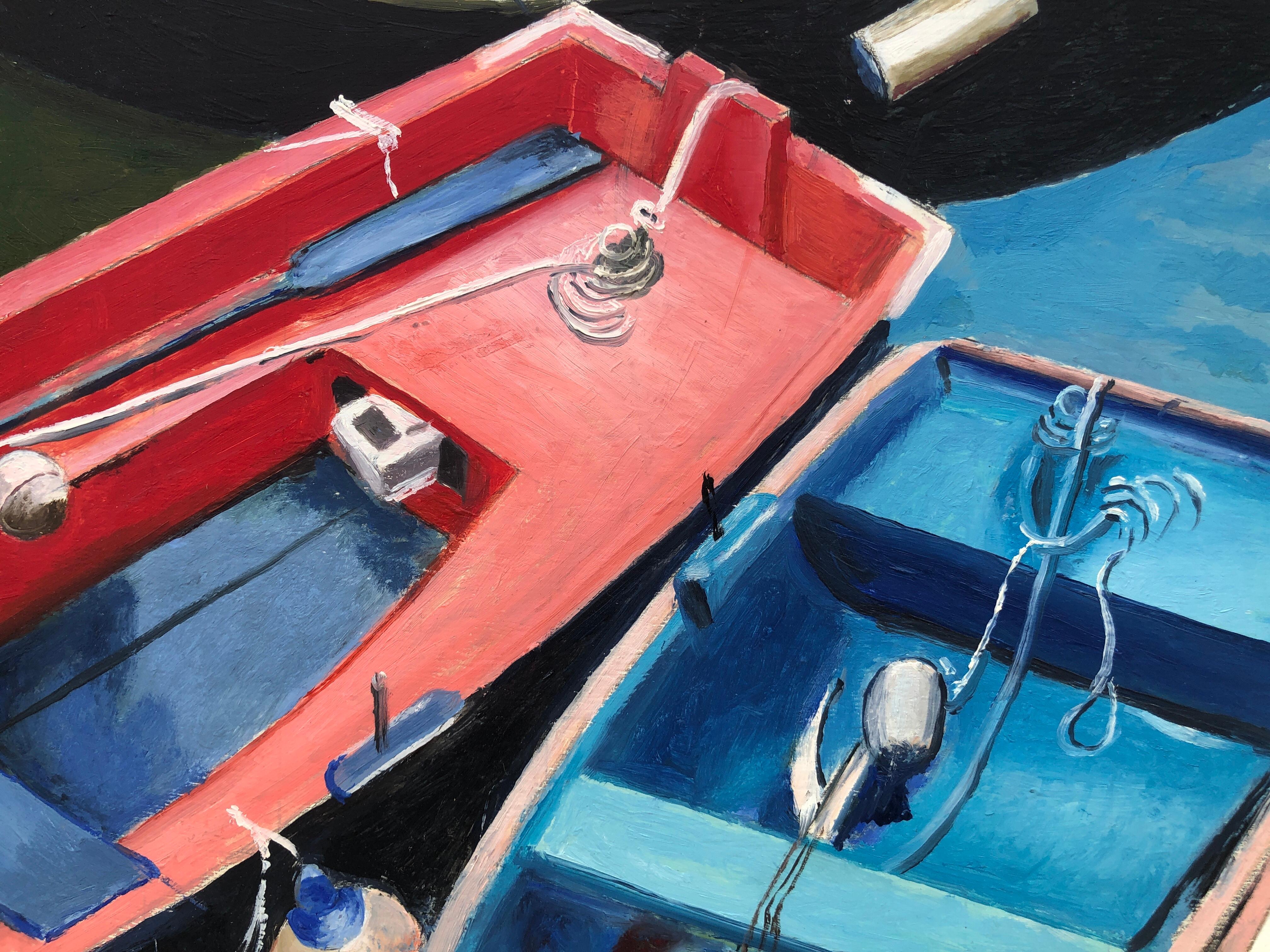 Sports boats oil on board painting seascape For Sale 1