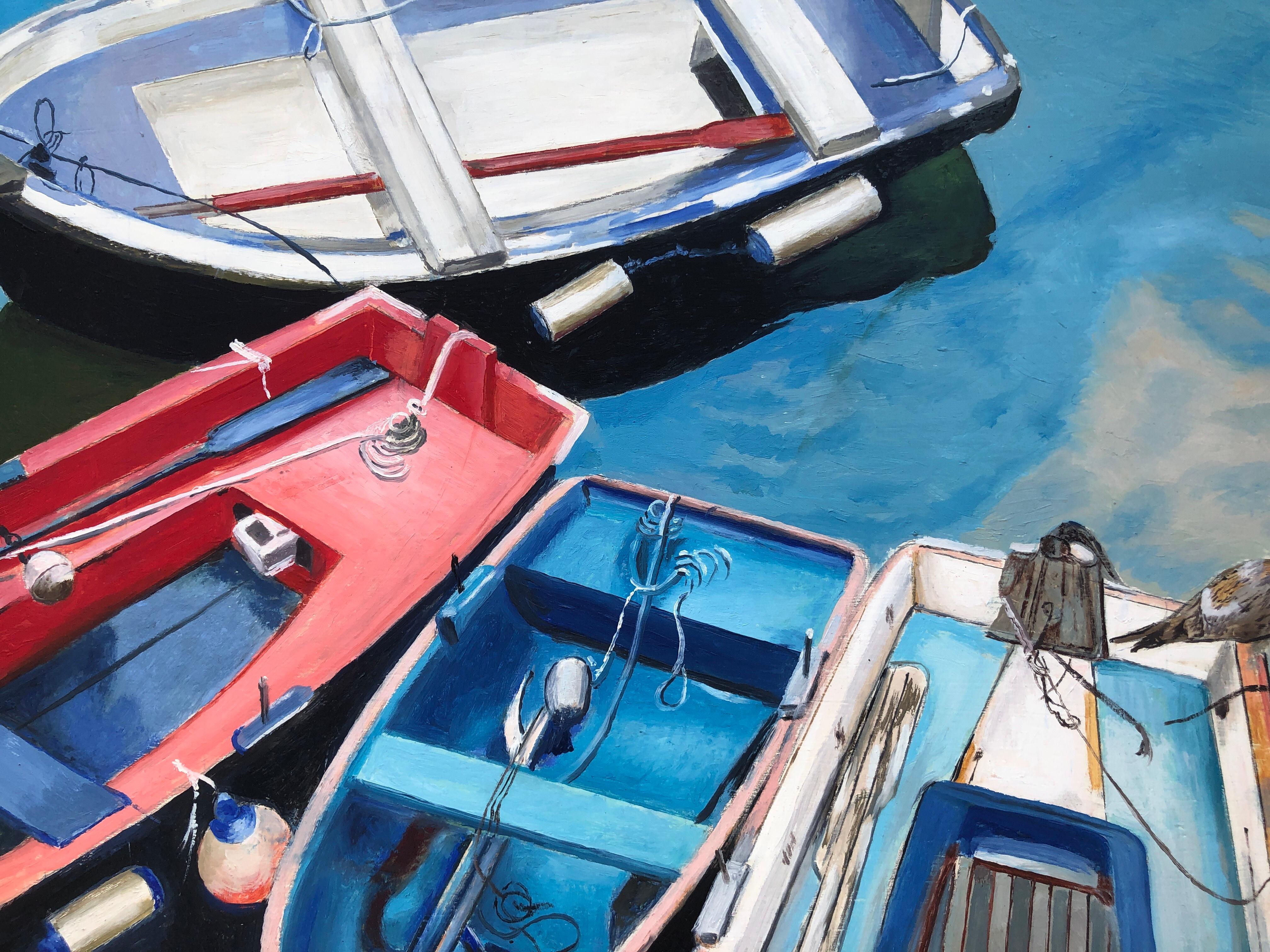 Sports boats oil on board painting seascape For Sale 2