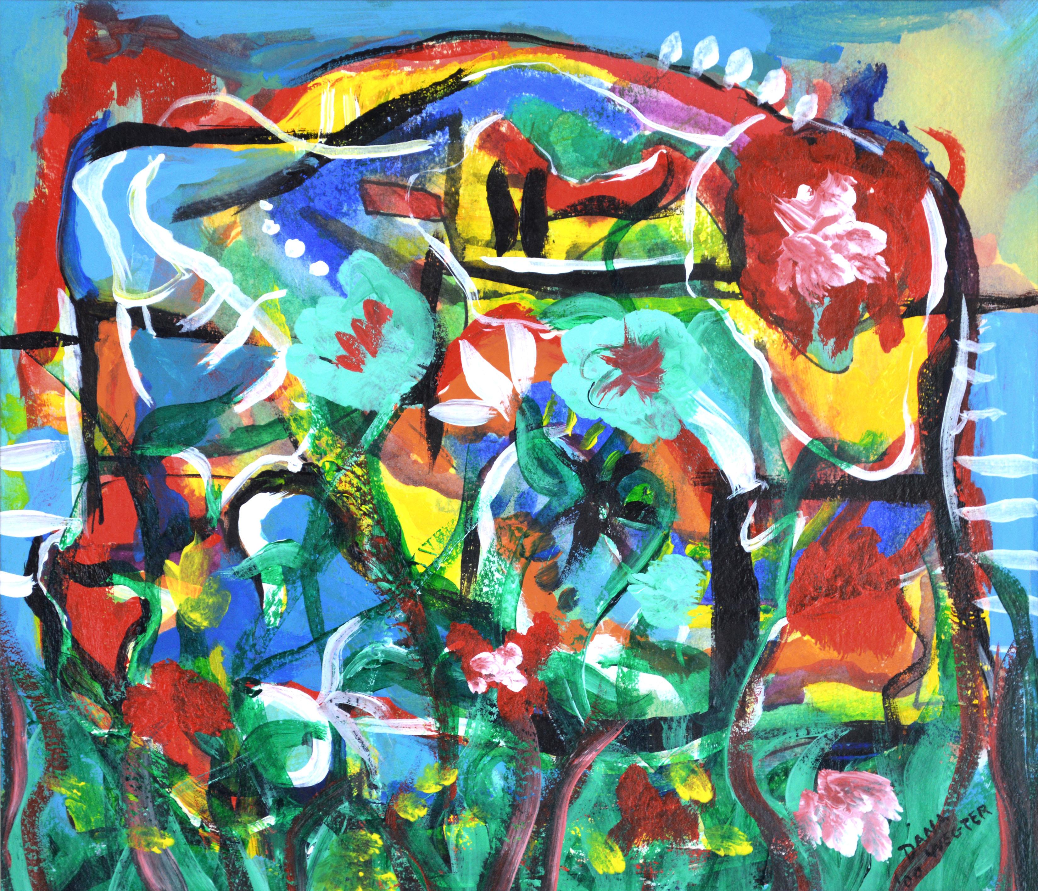 Spring Awakening, jardin figuratif expressionniste abstrait de Dana Wegter - Painting de Unknown