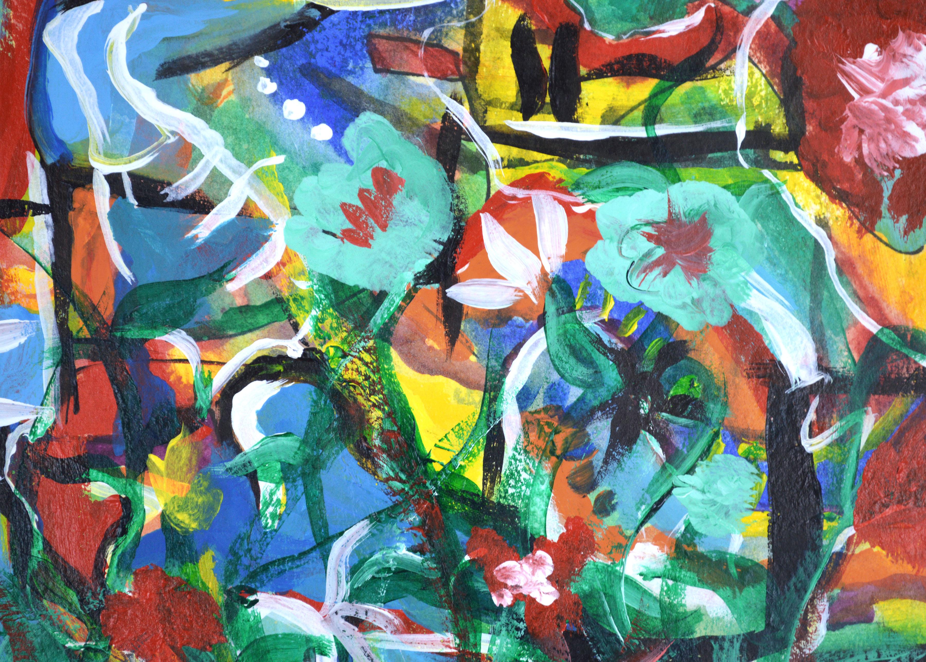 Spring Awakening, jardin figuratif expressionniste abstrait de Dana Wegter - Expressionnisme abstrait Painting par Unknown