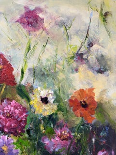 Spring Flowers, Abstract Painting, Colorful Wildflower Landscape, 40x30 Inches