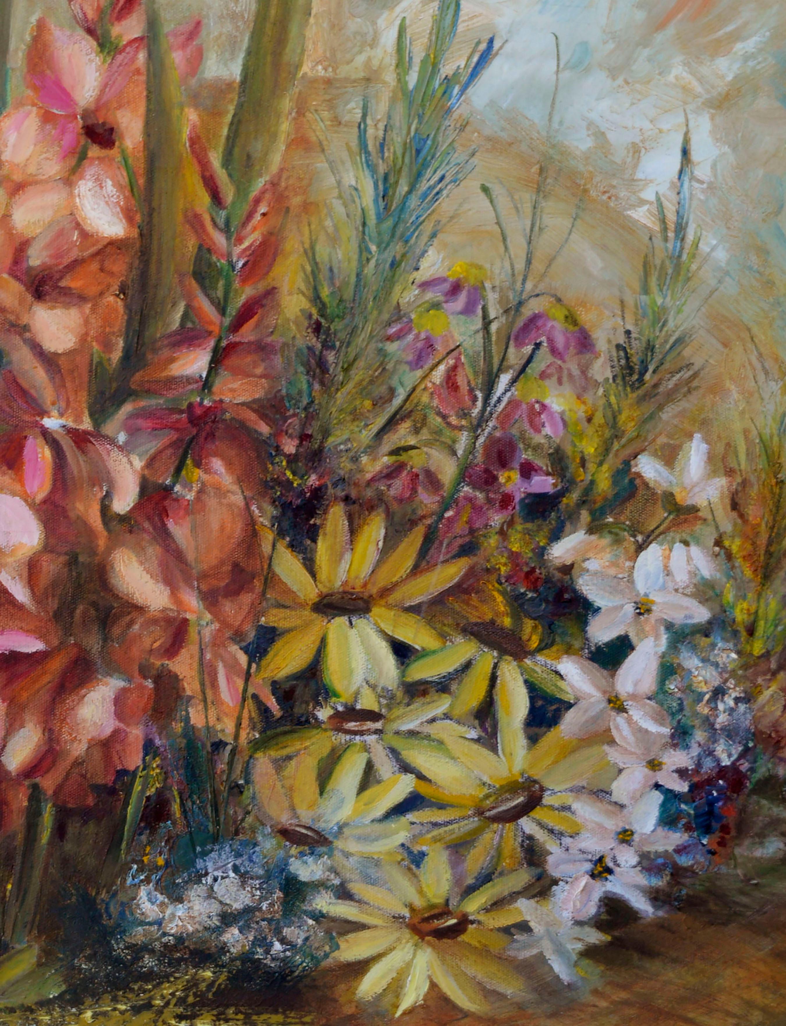 Spring Garden Flowers Still-Life  - Brown Still-Life Painting by Unknown