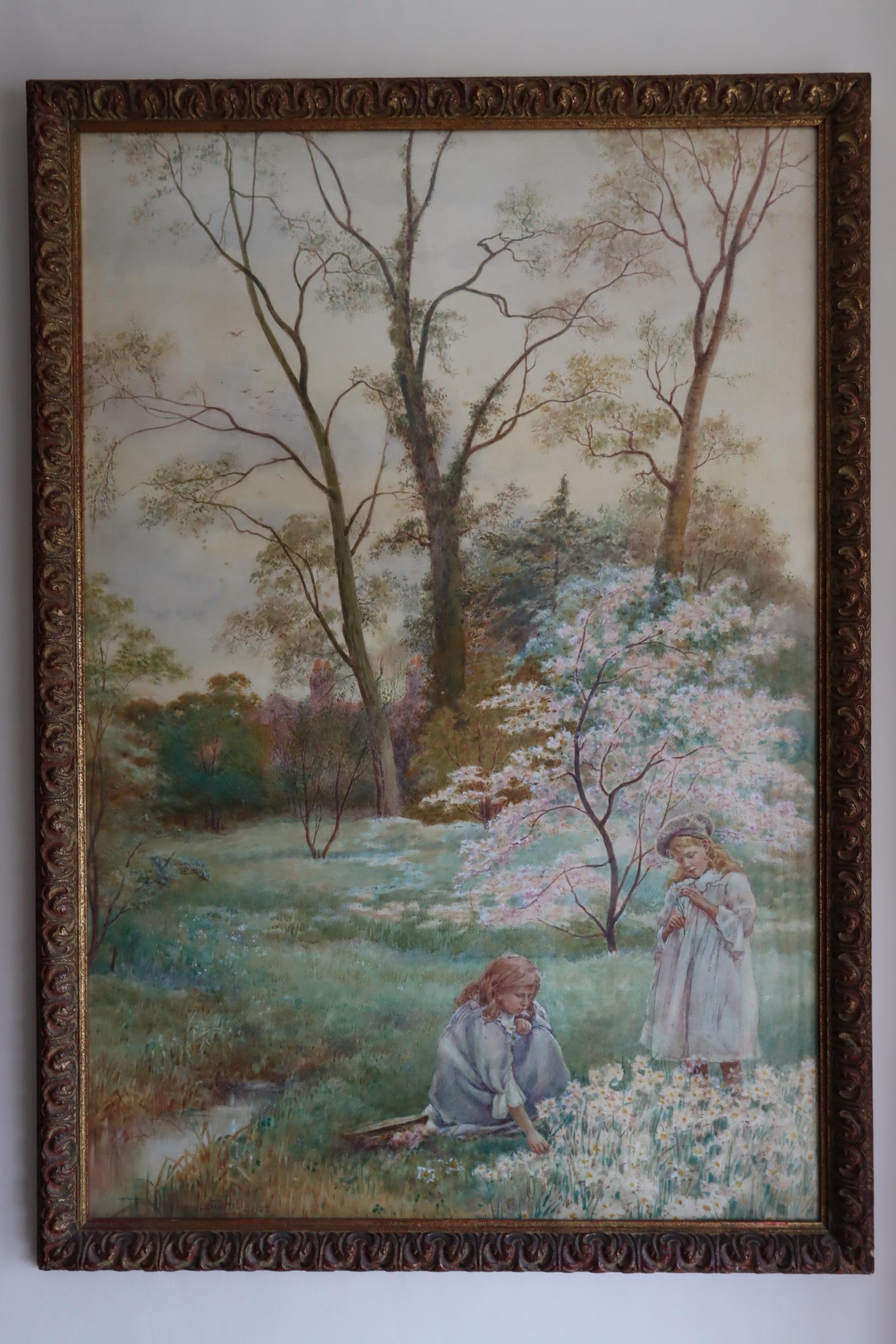 Spring Time Signed Judith Hill 1908 - Painting by Unknown
