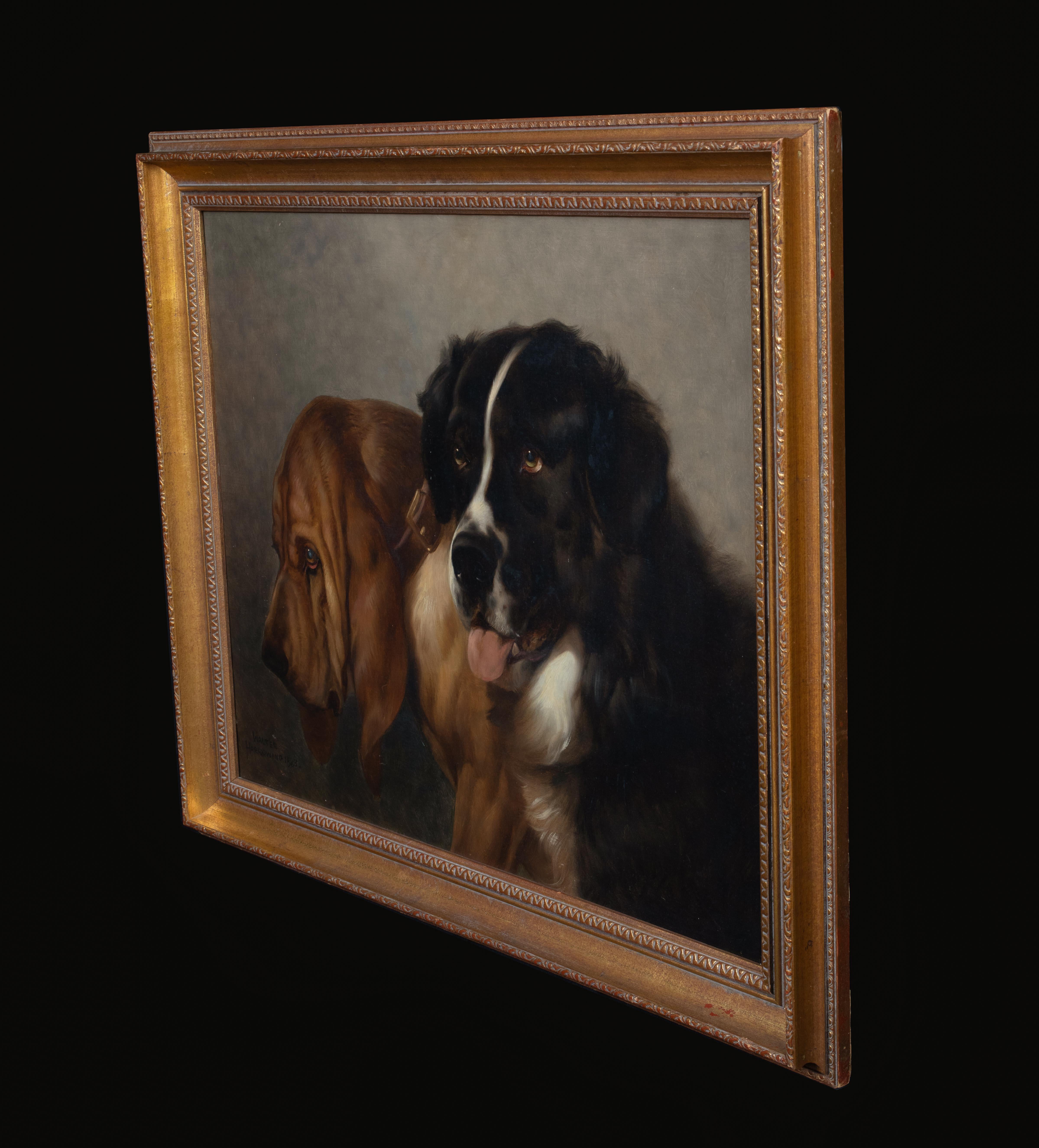 St Bernard & Bloodhound, 19th Century  by Walter Harrowing (1838-1913) 2